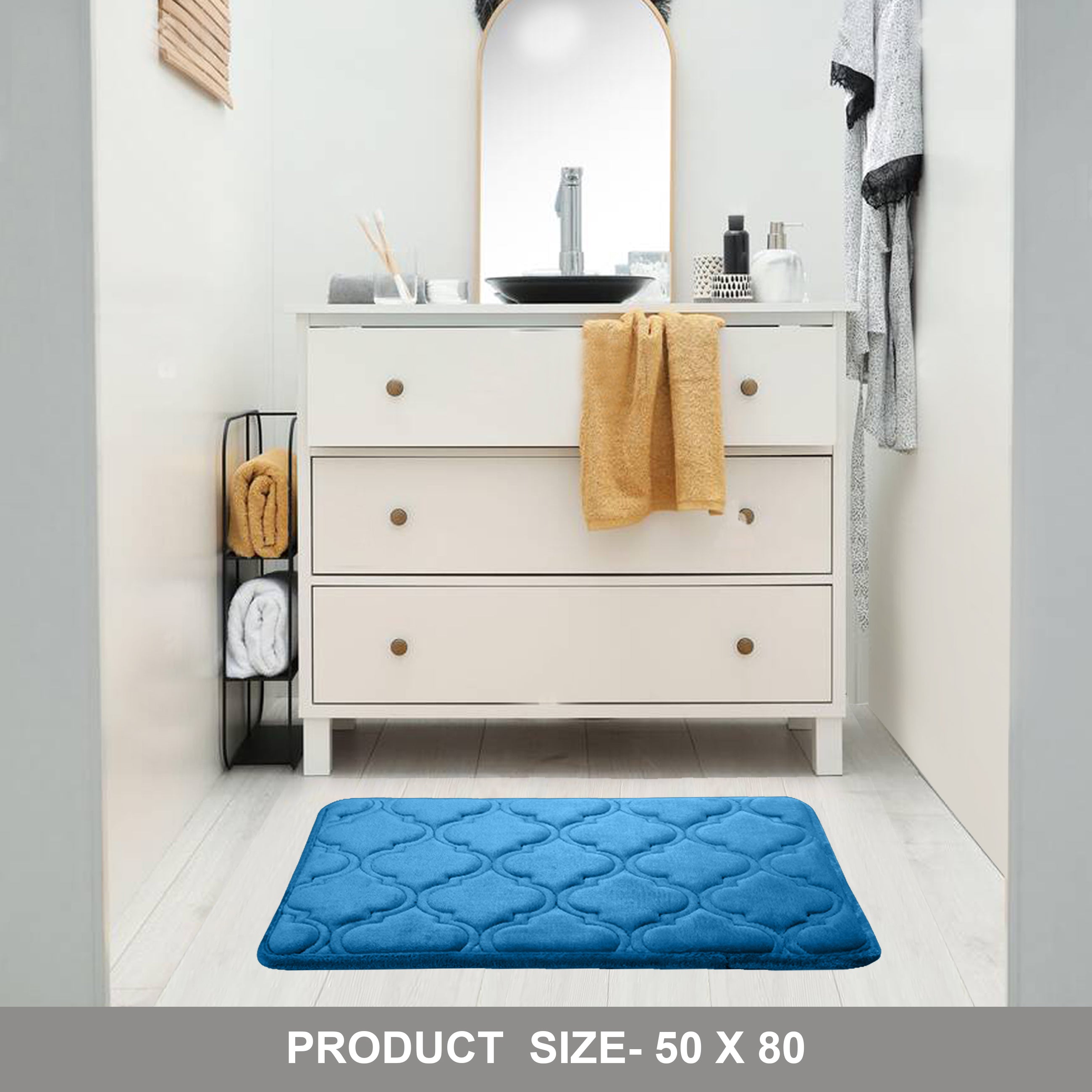 HOUSSE Microfiber Pure Comfort 300 GSM Flannel +15MM Memory Form +3D Striped Mesh Bath Mats, Non-Slip, Quick Absorbent, 40 x 60 cm Rugs,Floor Mats | Versatile Usage. (Set of 2)