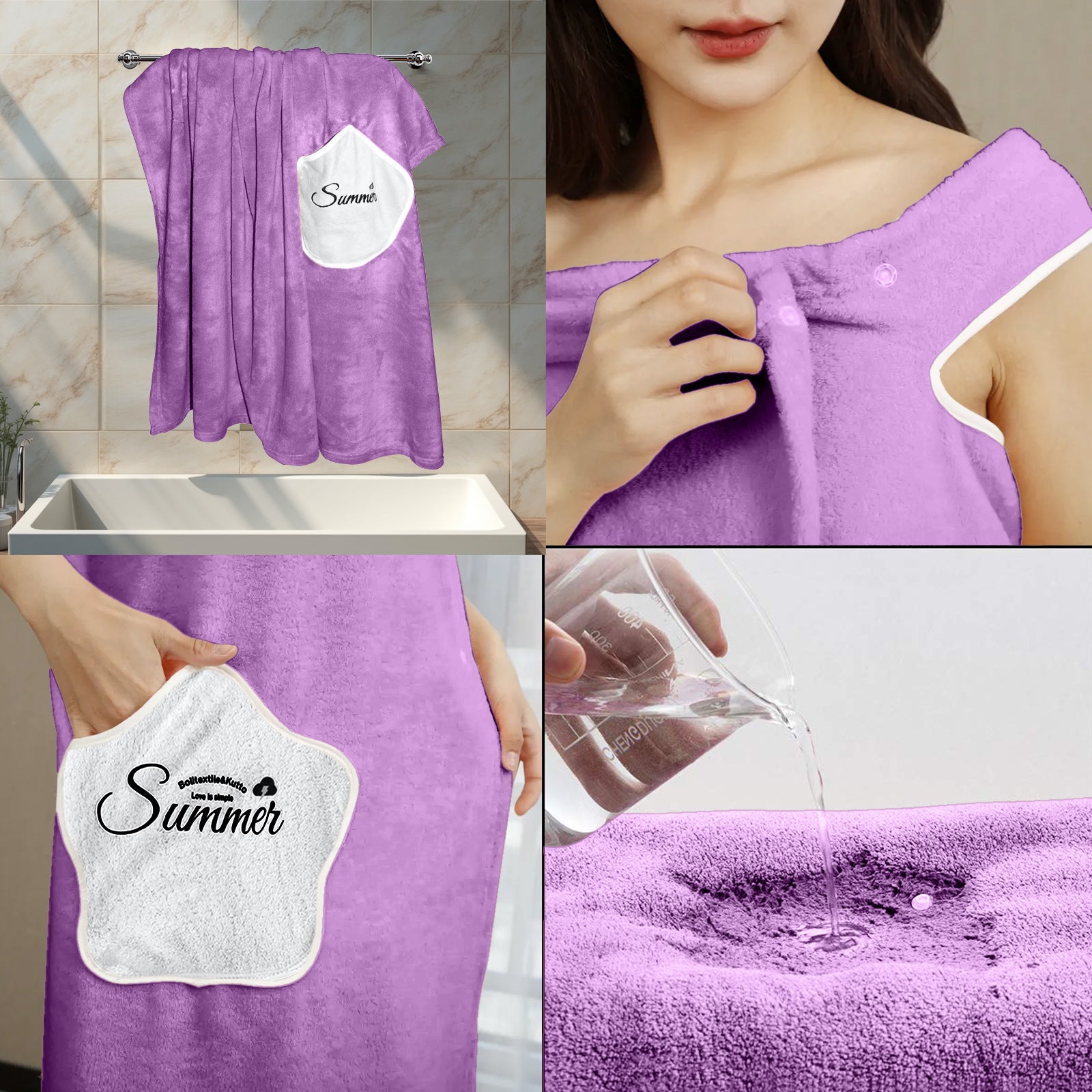 HOUSSE Wearable Spa Bath Towel for Women | Soft, Cozy Wrap with Snap Closure | 110 x 140 cms