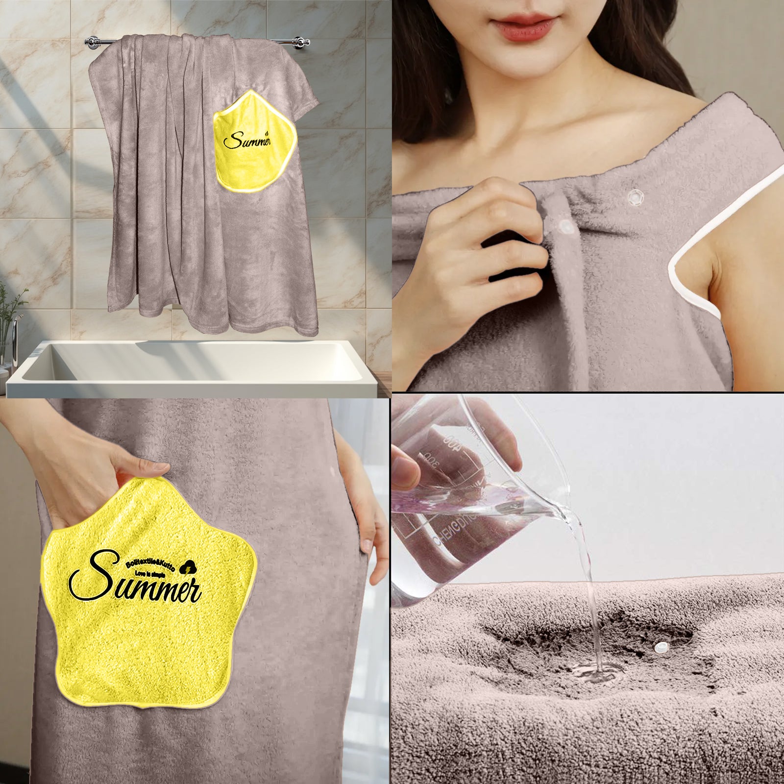 HOUSSE Wearable Spa Bath Towel for Women | Soft, Cozy Wrap with Snap Closure | 110 x 140 cms