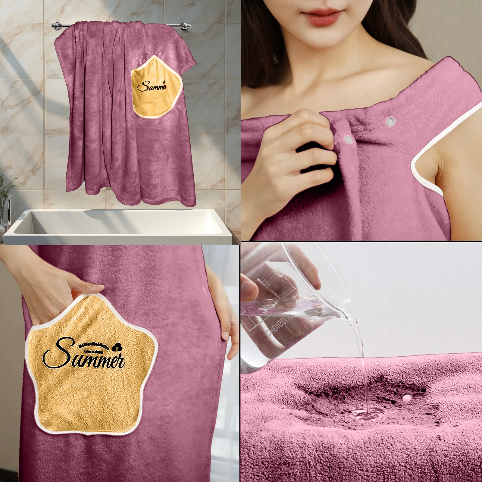 HOUSSE Wearable Spa Bath Towel for Women | Soft, Cozy Wrap with Snap Closure | 110 x 140 cms
