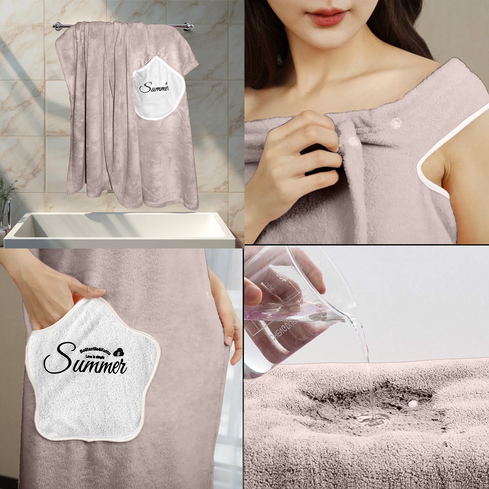 HOUSSE Wearable Spa Bath Towel for Women | Soft, Cozy Wrap with Snap Closure | 110 x 140 cms