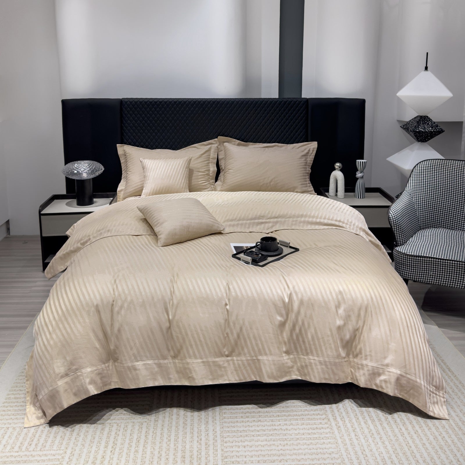 Luxury 500 Thread Count Italian Jacquard Bedding Set – Tokyo Lines Collection | Soft, Breathable & Modern