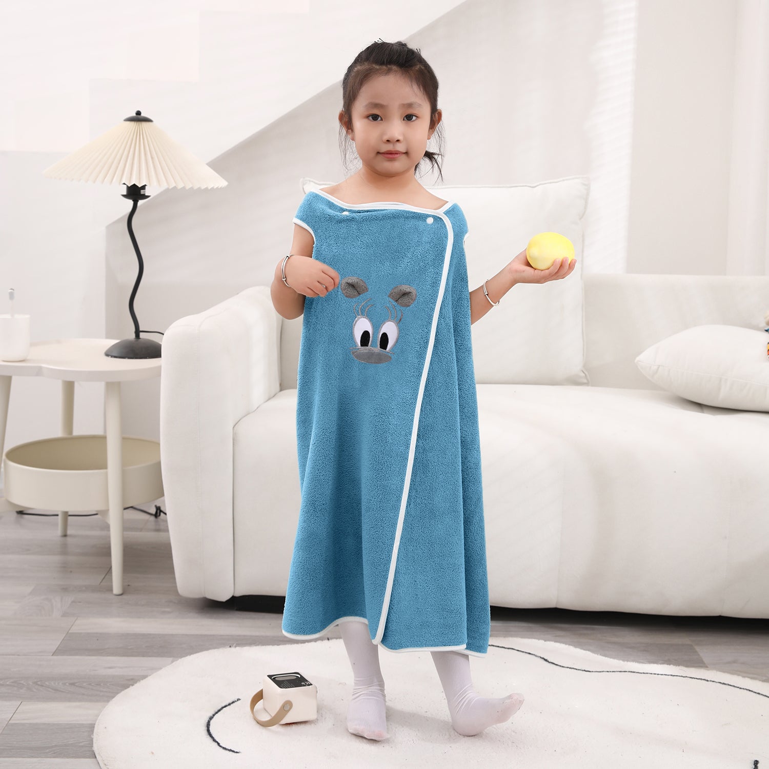 HOUSSE Cat Face Bath Dress for Kids 350 GSM – Wearable Spa Bathdress (65×110 cm) Soft Absorbent Quick-Dry Wrapped Bath Dress for Girls Age (7-9 Years) Gift for Daughter- Ivory Sand