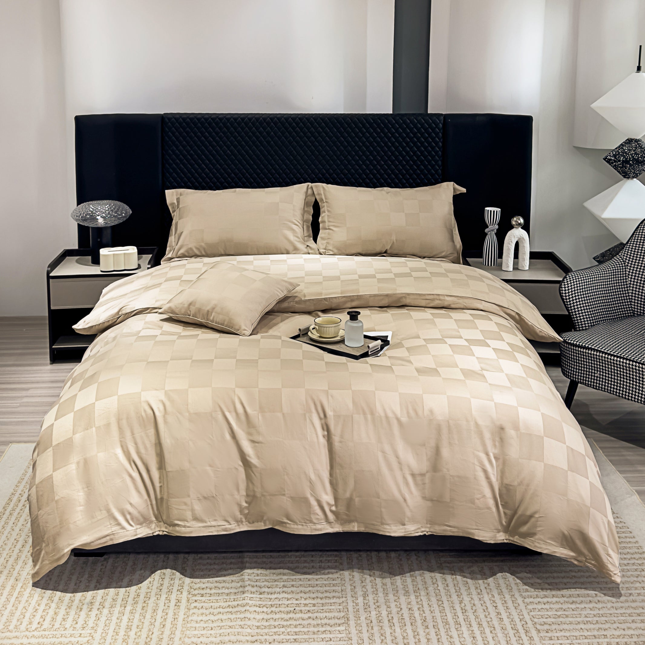 HOUSSE 500 TC Italian Jacquard | Premium Bedding Set | Comfort Modern Designs & Breathable Fabric | NEWYORK SQUARES