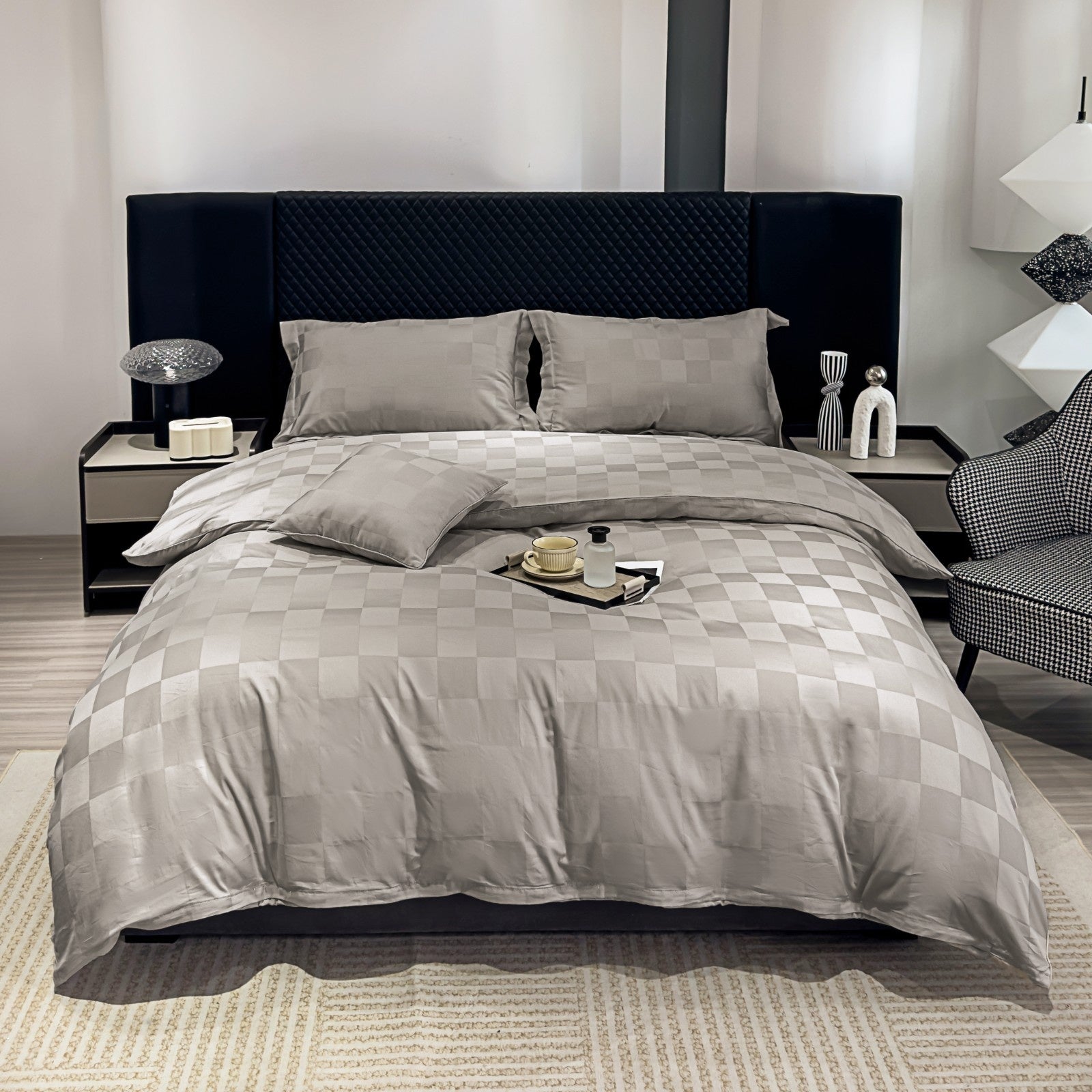 HOUSSE 500 TC Italian Jacquard | Premium Bedding Set | Comfort Modern Designs & Breathable Fabric | NEWYORK SQUARES