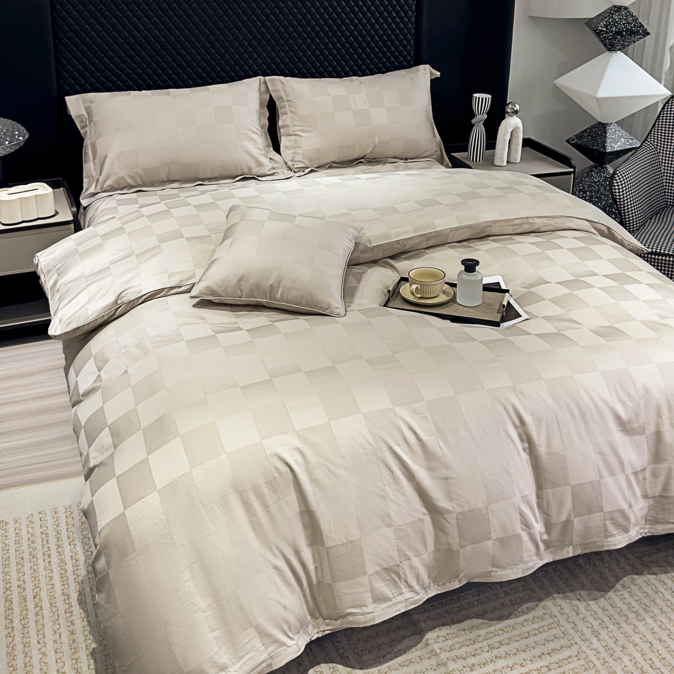 HOUSSE 500 TC Italian Jacquard | Premium Bedding Set | Comfort Modern Designs & Breathable Fabric | NEWYORK SQUARES