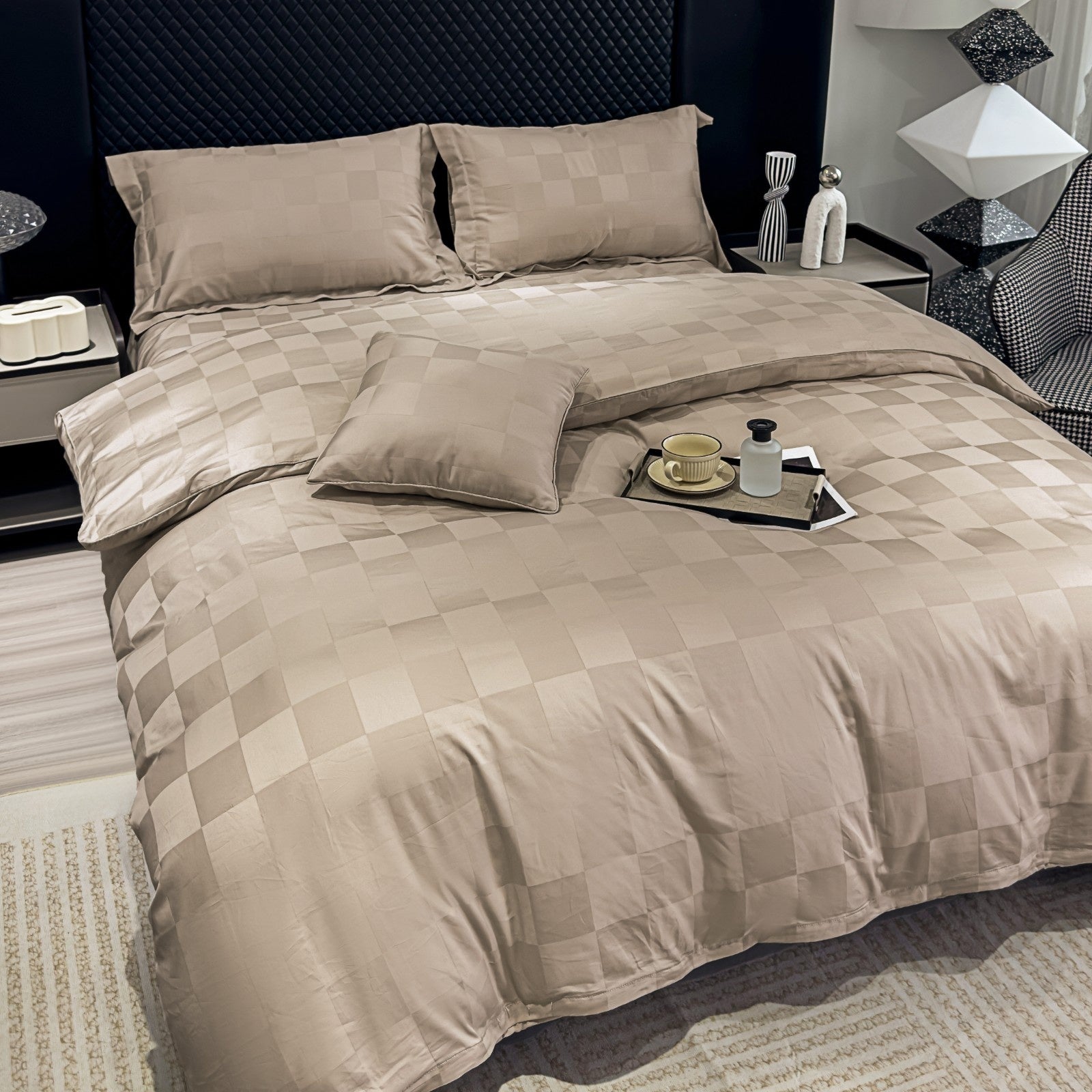 HOUSSE 500 TC Italian Jacquard | Premium Bedding Set | Comfort Modern Designs & Breathable Fabric | NEWYORK SQUARES