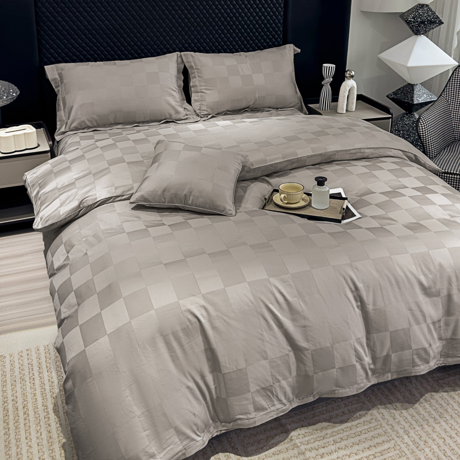 HOUSSE 500 TC Italian Jacquard | Premium Bedding Set | Comfort Modern Designs & Breathable Fabric | NEWYORK SQUARES