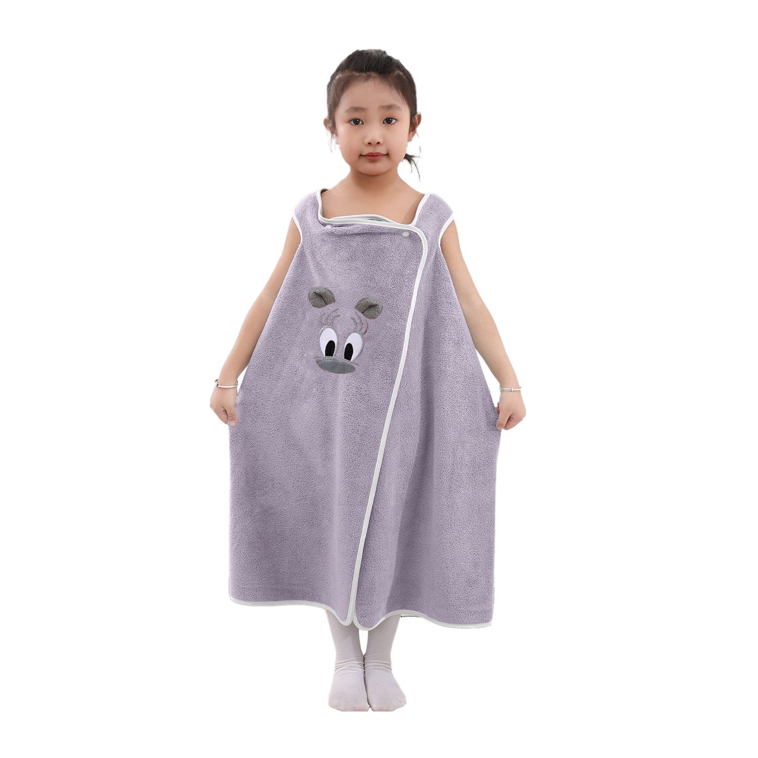 HOUSSE Cat Face Bath Dress for Kids 350 GSM – Wearable Spa Bathdress (65×110 cm) Soft Absorbent Quick-Dry Wrapped Bath Dress for Girls Age (7-9 Years) Gift for Daughter- Ivory Sand