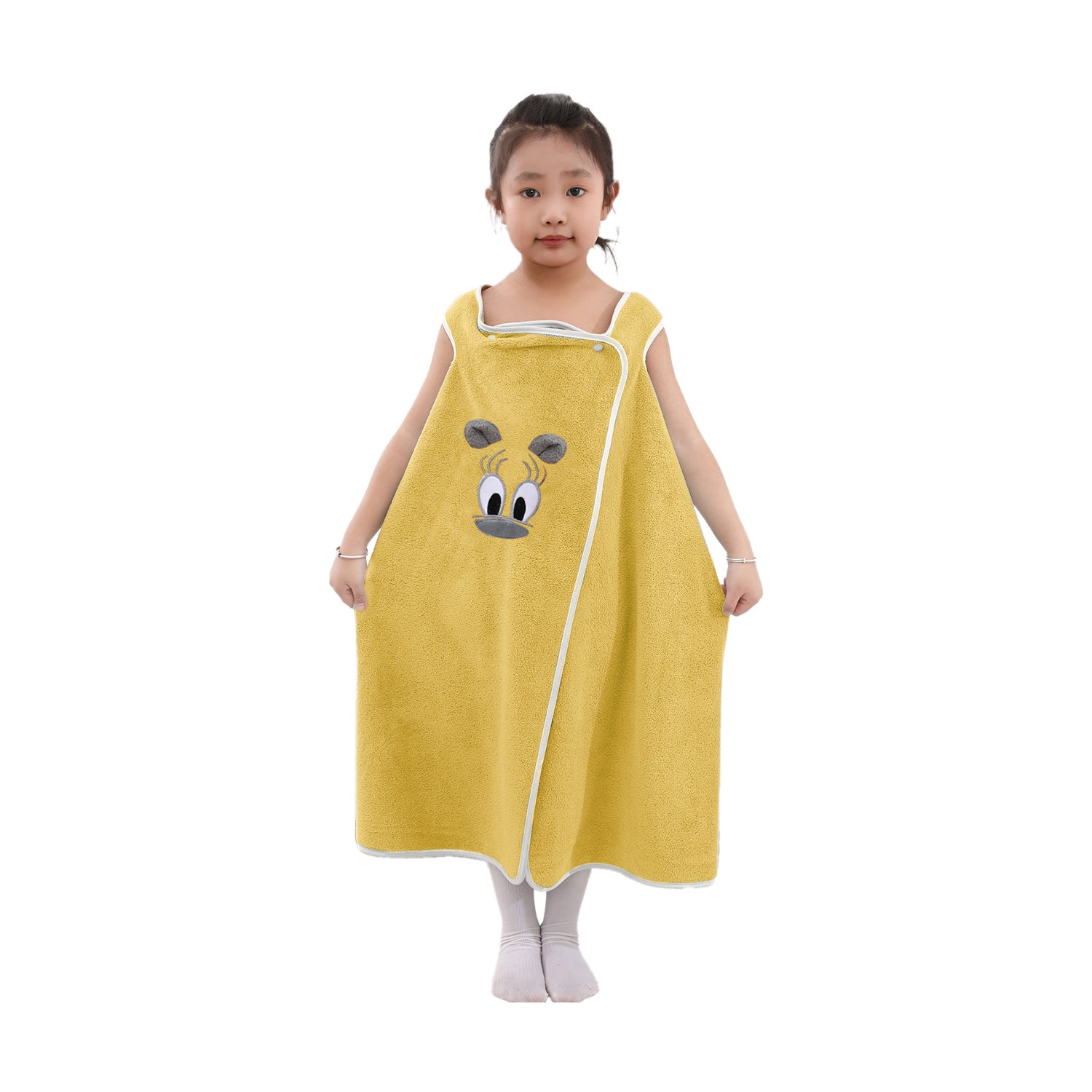 HOUSSE Cat Face Bath Dress for Kids 350 GSM – Wearable Spa Bathdress (65×110 cm) Soft Absorbent Quick-Dry Wrapped Bath Dress for Girls Age (7-9 Years) Gift for Daughter- Ivory Sand
