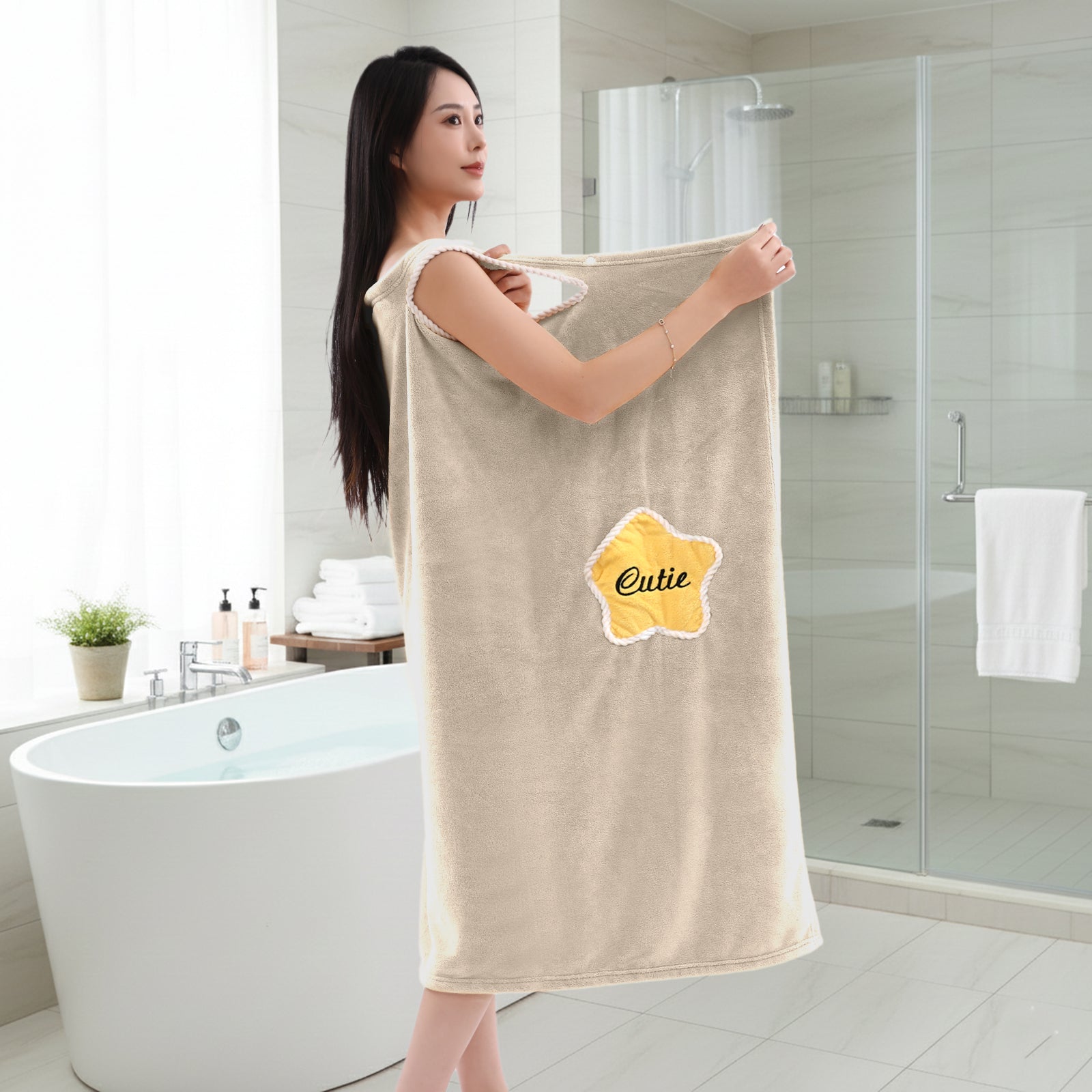 HOUSSE Wearable Spa Bath Towel for Women | Soft, Cozy Wrap with Snap Closure | 110 x 140 cms