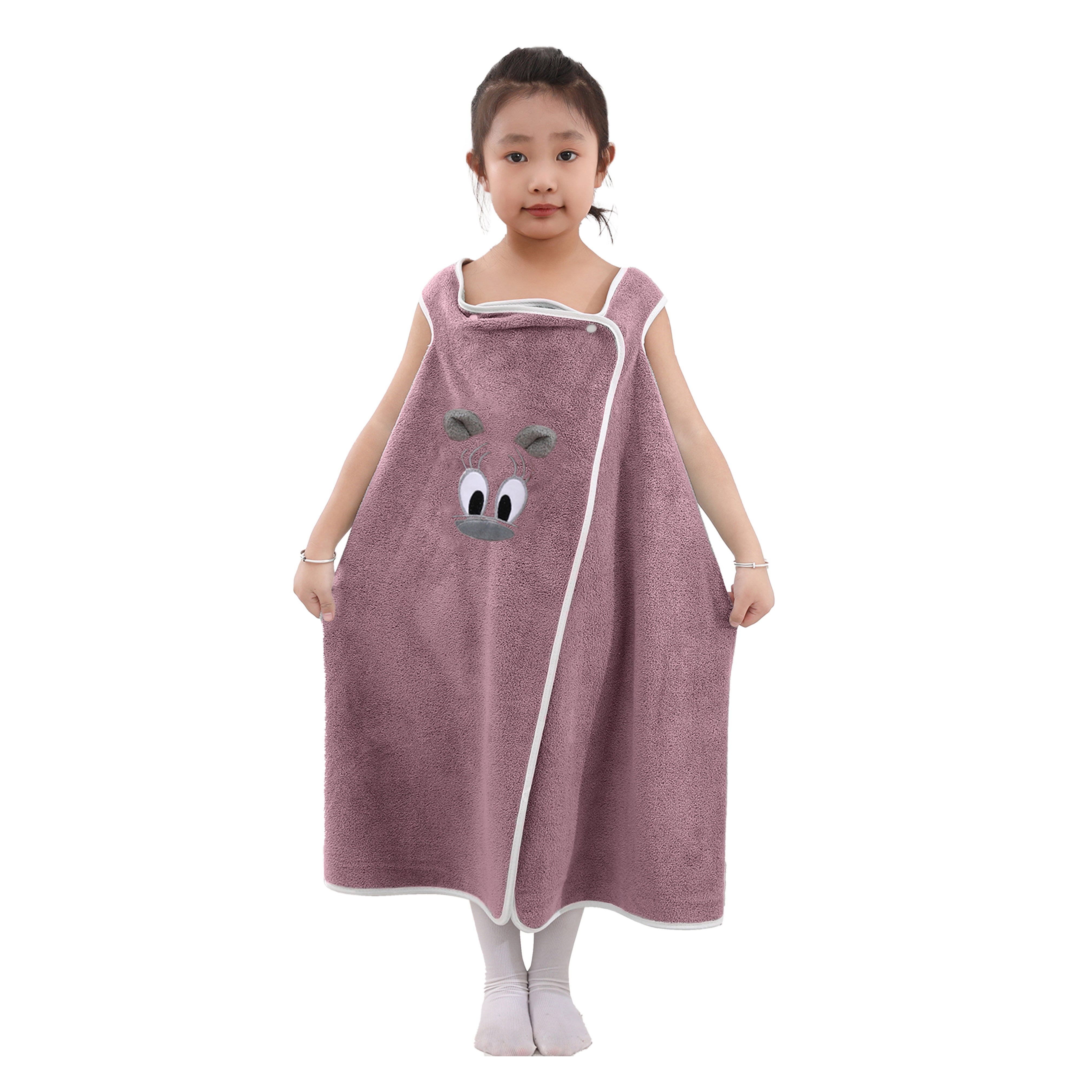 HOUSSE Cat Face Bath Dress for Kids 350 GSM – Wearable Spa Bathdress (65×110 cm) Soft Absorbent Quick-Dry Wrapped Bath Dress for Girls Age (7-9 Years) Gift for Daughter- Ivory Sand