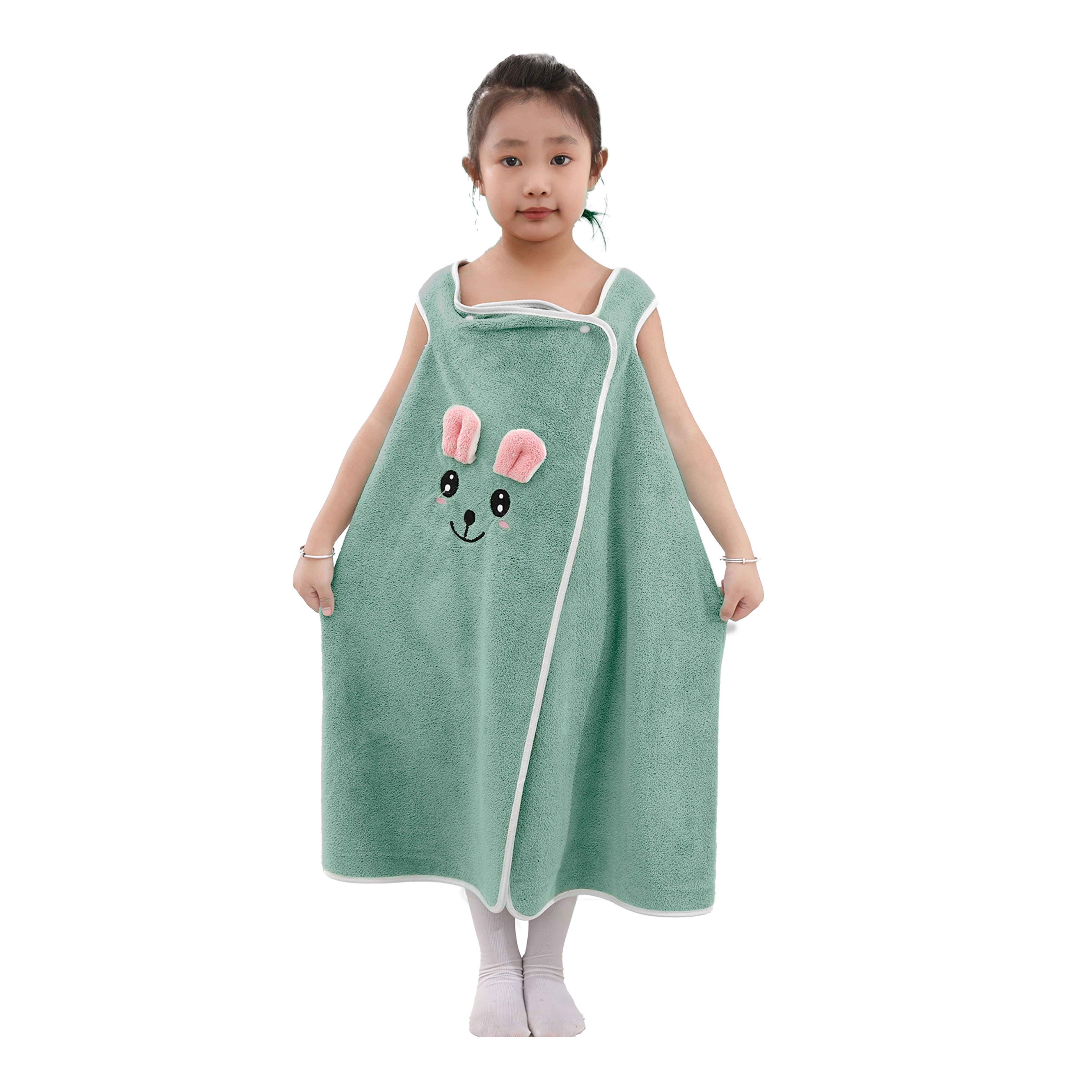 HOUSSE Cat Face Bath Dress for Kids 350 GSM – Wearable Spa Bathdress (65×110 cm) Soft Absorbent Quick-Dry Wrapped Bath Dress for Girls Age (7-9 Years) Gift for Daughter- Ivory Sand