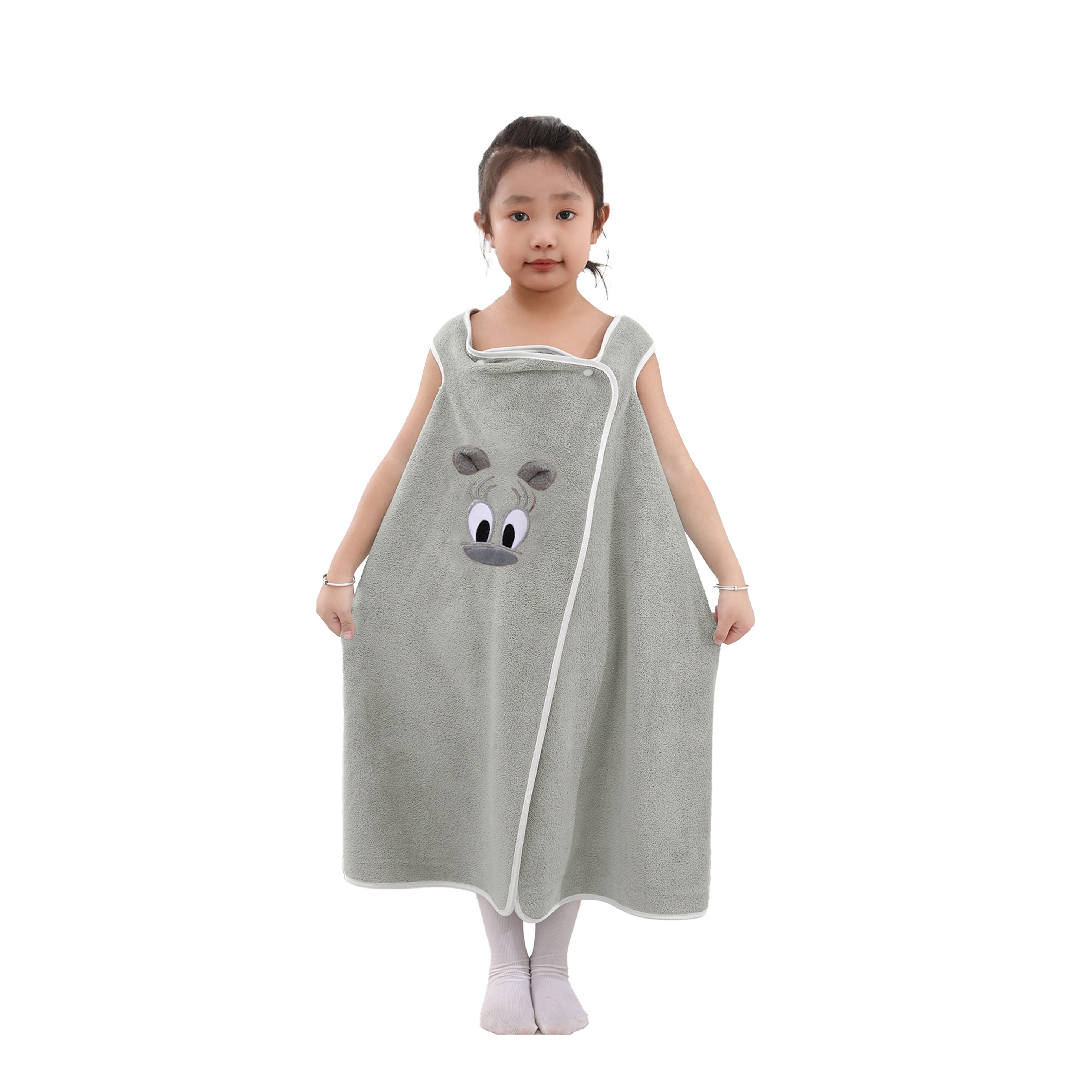 HOUSSE Cat Face Bath Dress for Kids 350 GSM – Wearable Spa Bathdress (65×110 cm) Soft Absorbent Quick-Dry Wrapped Bath Dress for Girls Age (7-9 Years) Gift for Daughter- Ivory Sand