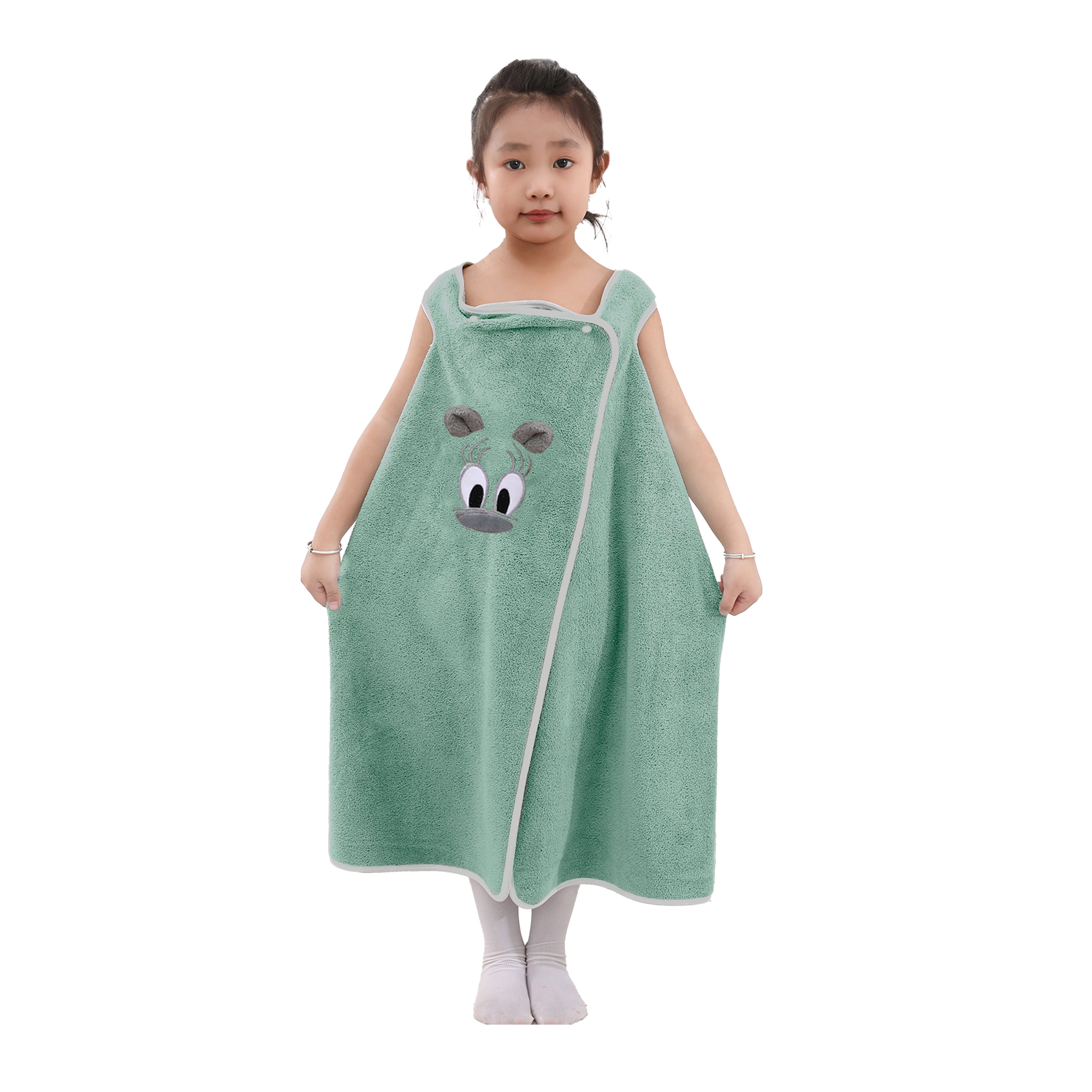 HOUSSE Cat Face Bath Dress for Kids 350 GSM – Wearable Spa Bathdress (65×110 cm) Soft Absorbent Quick-Dry Wrapped Bath Dress for Girls Age (7-9 Years) Gift for Daughter- Ivory Sand