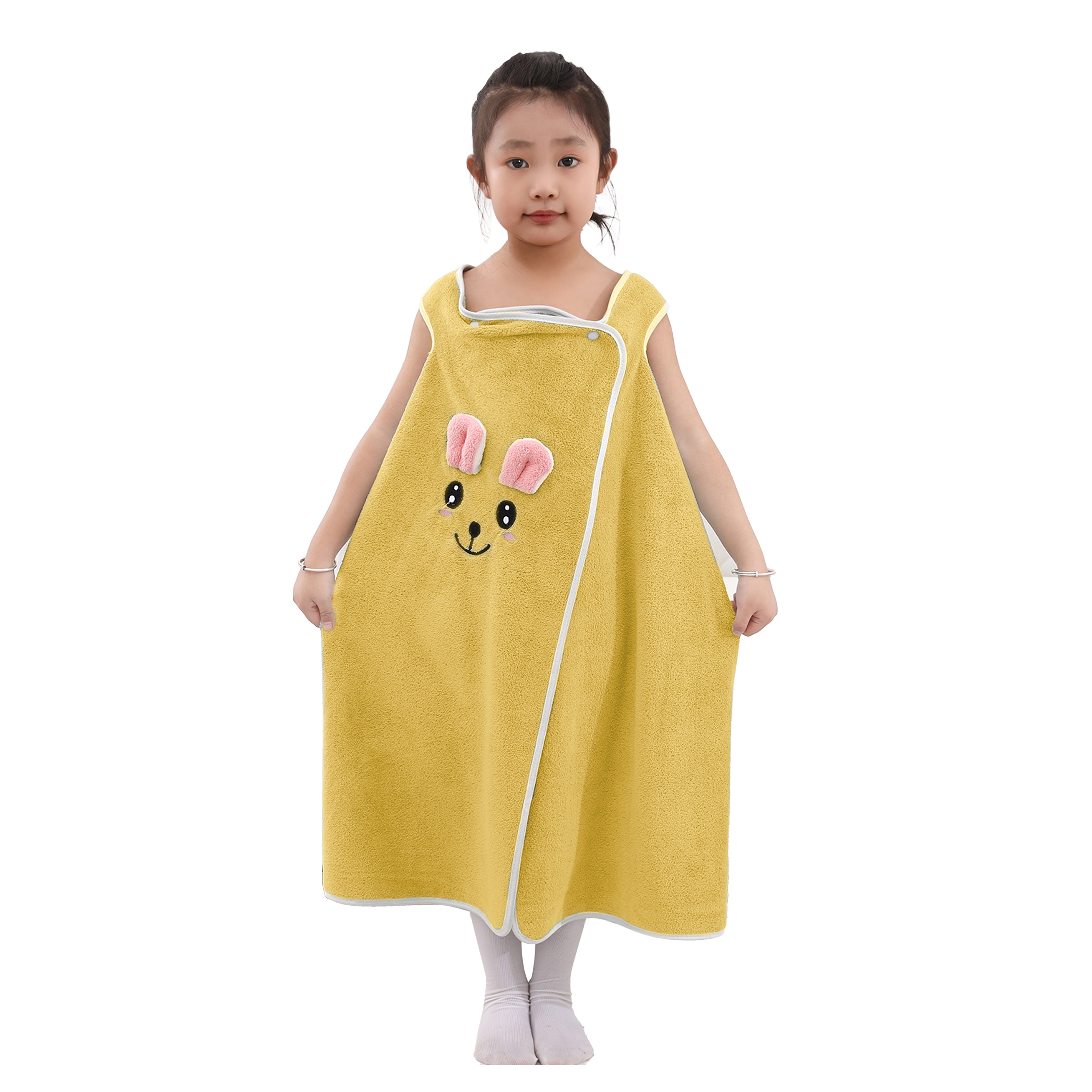 HOUSSE Cat Face Bath Dress for Kids 350 GSM – Wearable Spa Bathdress (65×110 cm) Soft Absorbent Quick-Dry Wrapped Bath Dress for Girls Age (7-9 Years) Gift for Daughter- Ivory Sand