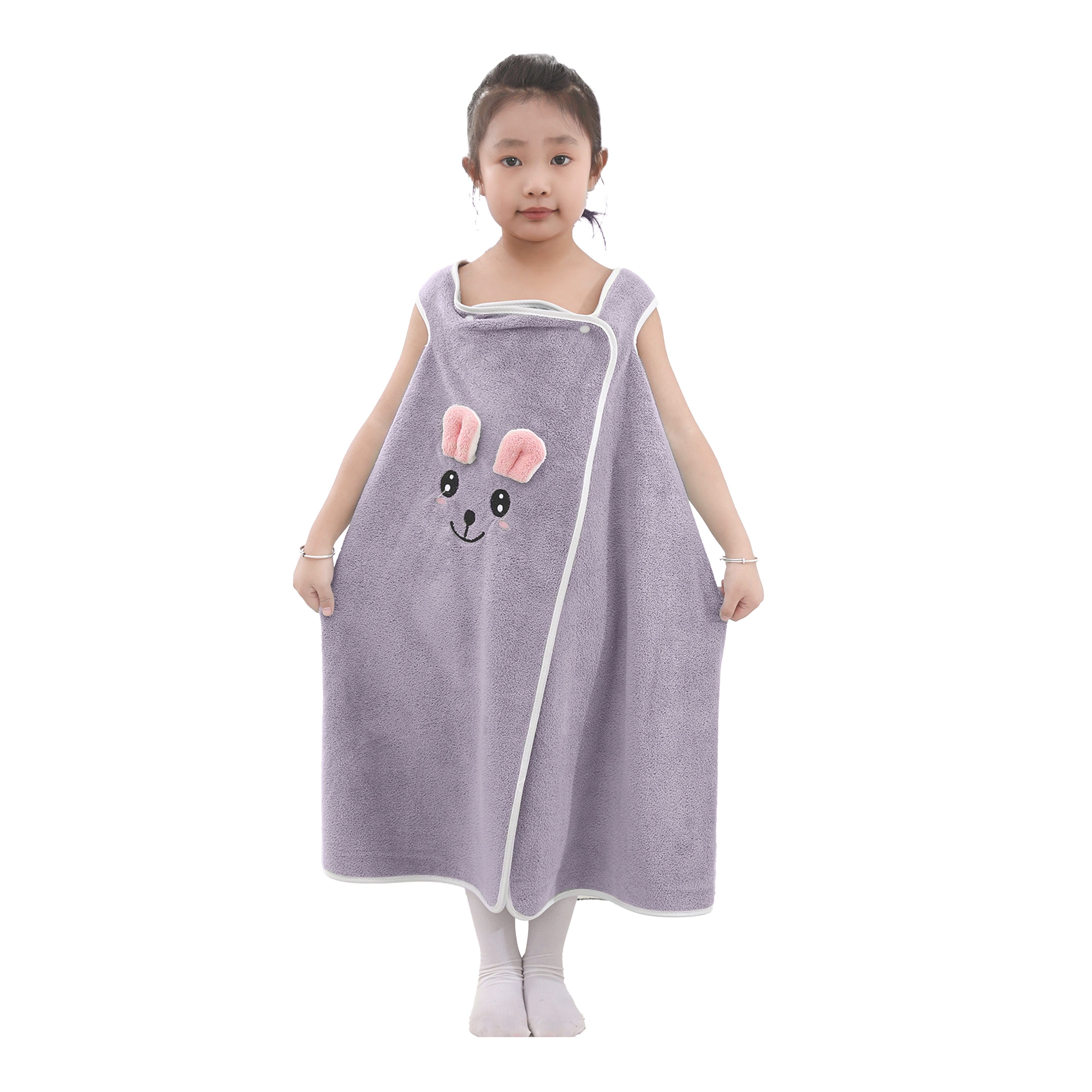 HOUSSE Cat Face Bath Dress for Kids 350 GSM – Wearable Spa Bathdress (65×110 cm) Soft Absorbent Quick-Dry Wrapped Bath Dress for Girls Age (7-9 Years) Gift for Daughter- Ivory Sand