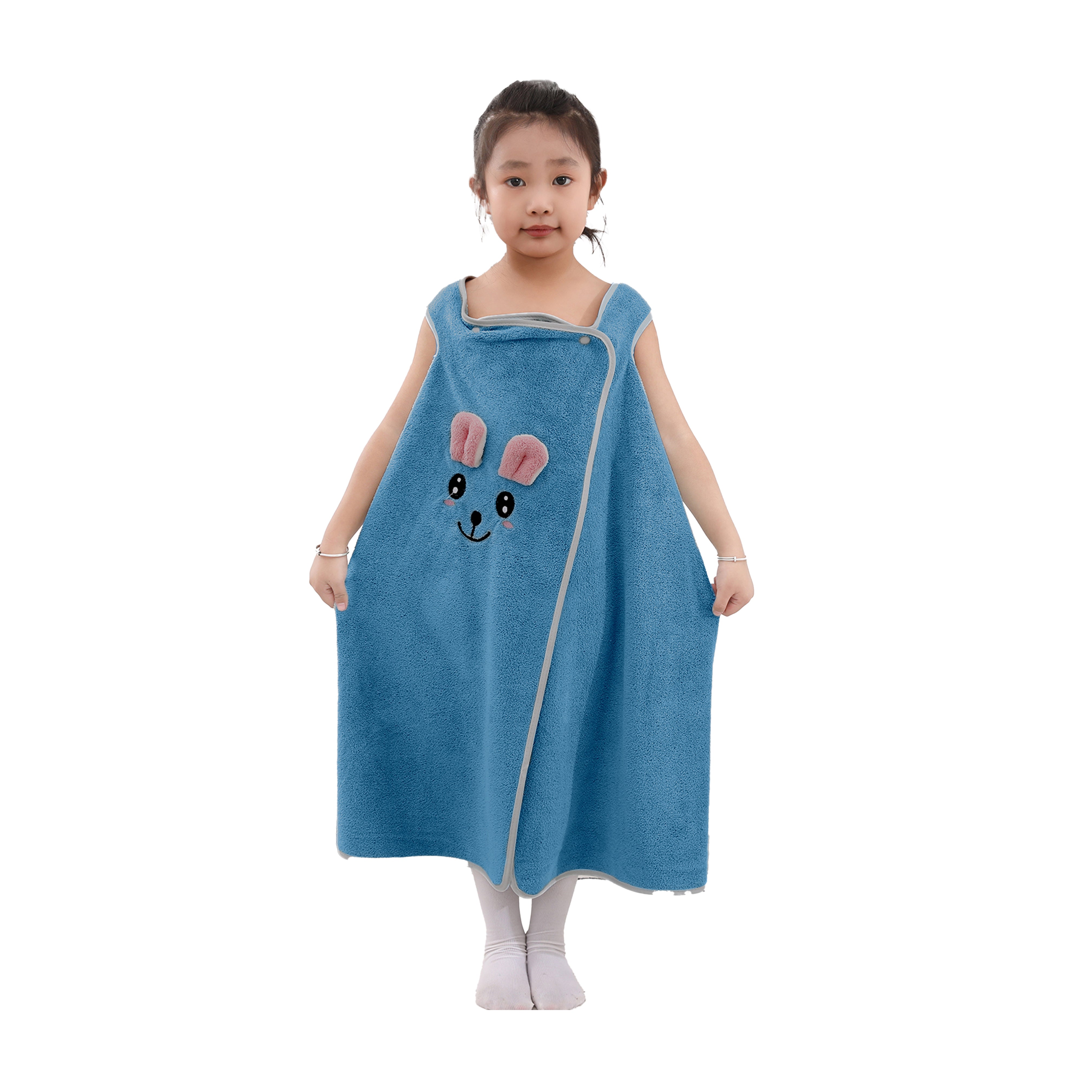 HOUSSE Cat Face Bath Dress for Kids 350 GSM – Wearable Spa Bathdress (65×110 cm) Soft Absorbent Quick-Dry Wrapped Bath Dress for Girls Age (7-9 Years) Gift for Daughter- Ivory Sand