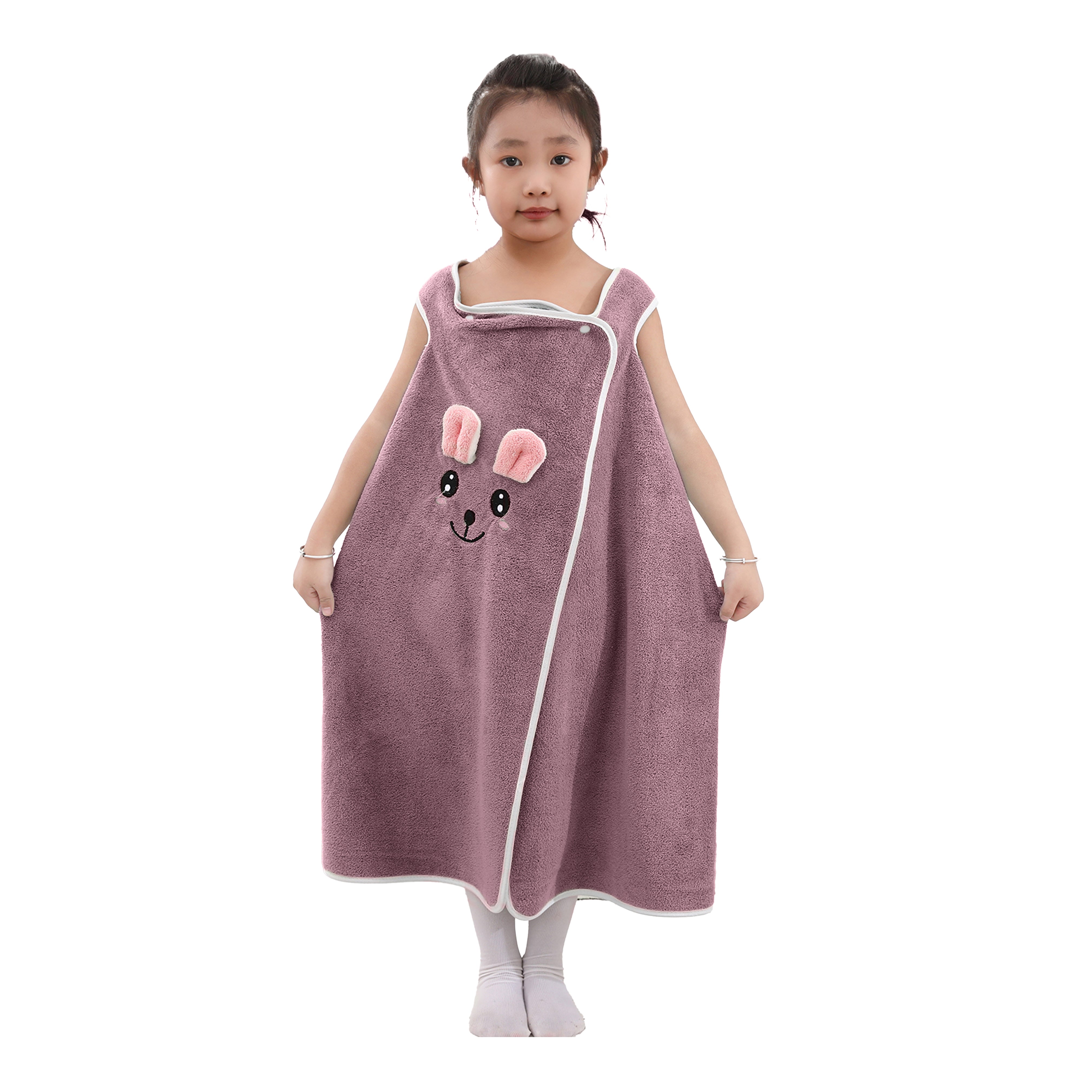 HOUSSE Cat Face Bath Dress for Kids 350 GSM – Wearable Spa Bathdress (65×110 cm) Soft Absorbent Quick-Dry Wrapped Bath Dress for Girls Age (7-9 Years) Gift for Daughter- Ivory Sand