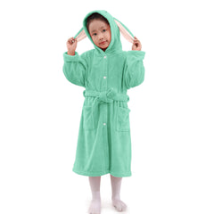 HOUSSE Bunny Kids Unisex Coral Fleece Hooded Bathrobe| 360 GSM Soft, Thick with Hoodie And Belt & Cute Ears | Highly Absorbent, Lightweight & Warm | 75 cm | 08-12 Years