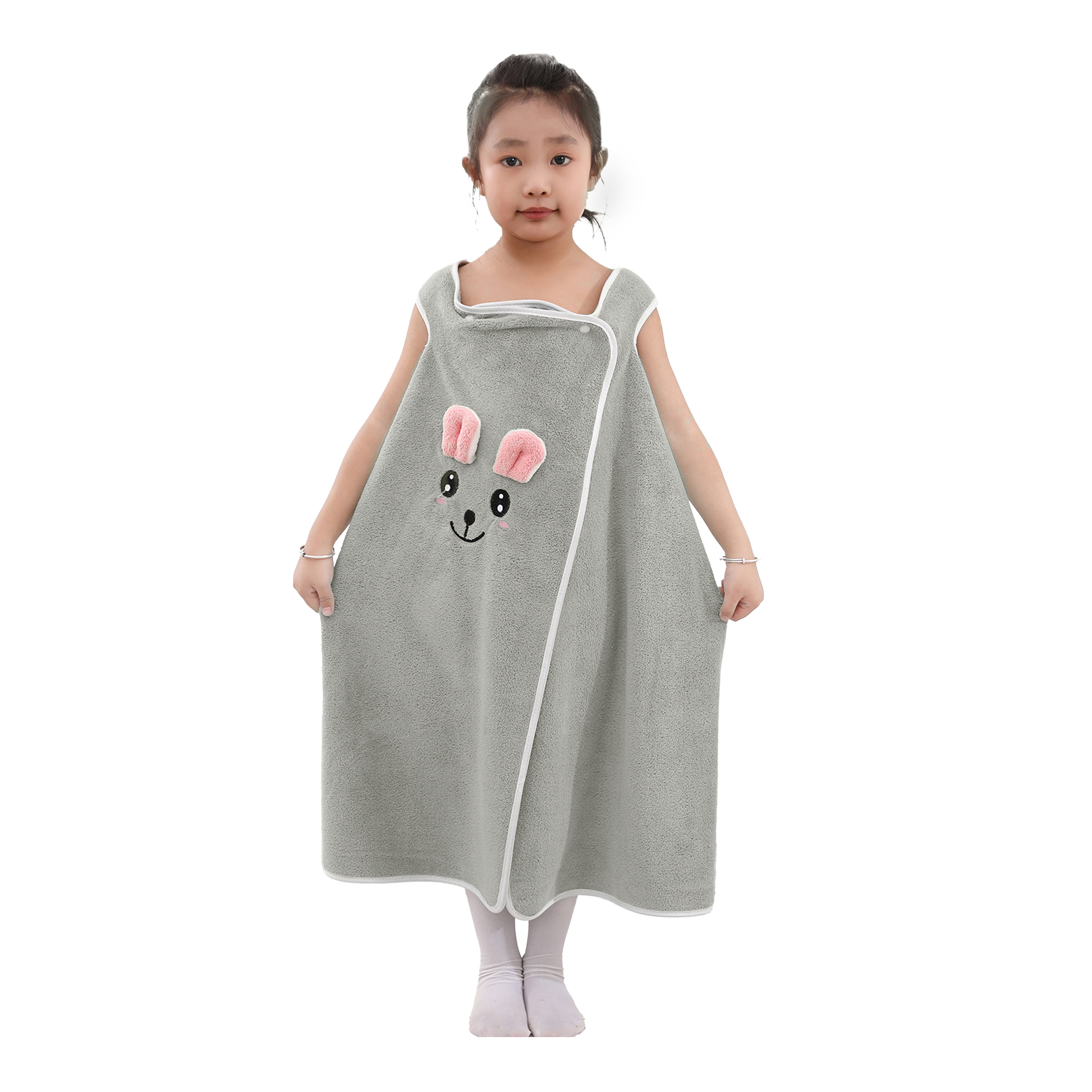 HOUSSE Cat Face Bath Dress for Kids 350 GSM – Wearable Spa Bathdress (65×110 cm) Soft Absorbent Quick-Dry Wrapped Bath Dress for Girls Age (7-9 Years) Gift for Daughter- Ivory Sand