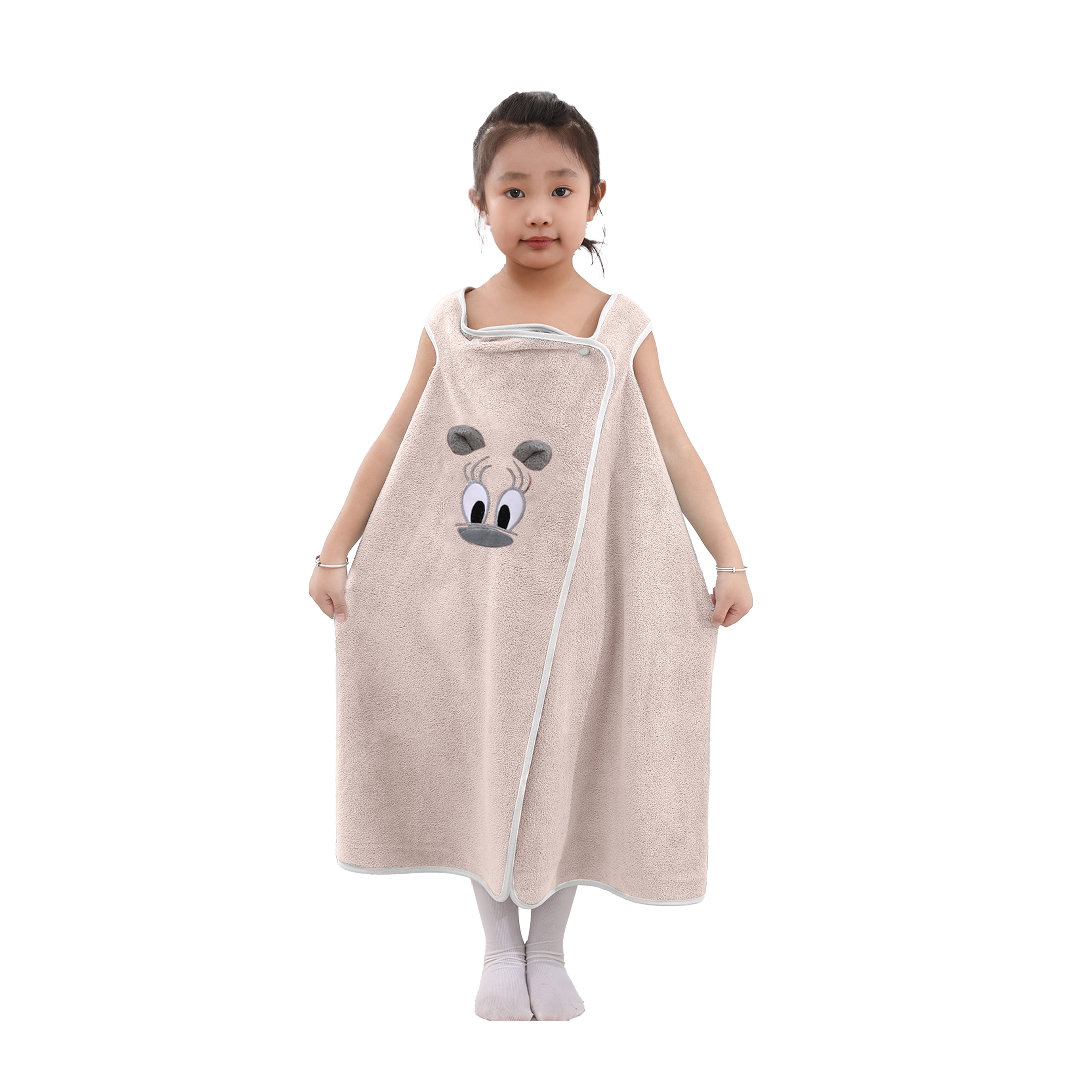 HOUSSE Cat Face Bath Dress for Kids 350 GSM – Wearable Spa Bathdress (65×110 cm) Soft Absorbent Quick-Dry Wrapped Bath Dress for Girls Age (7-9 Years) Gift for Daughter- Ivory Sand