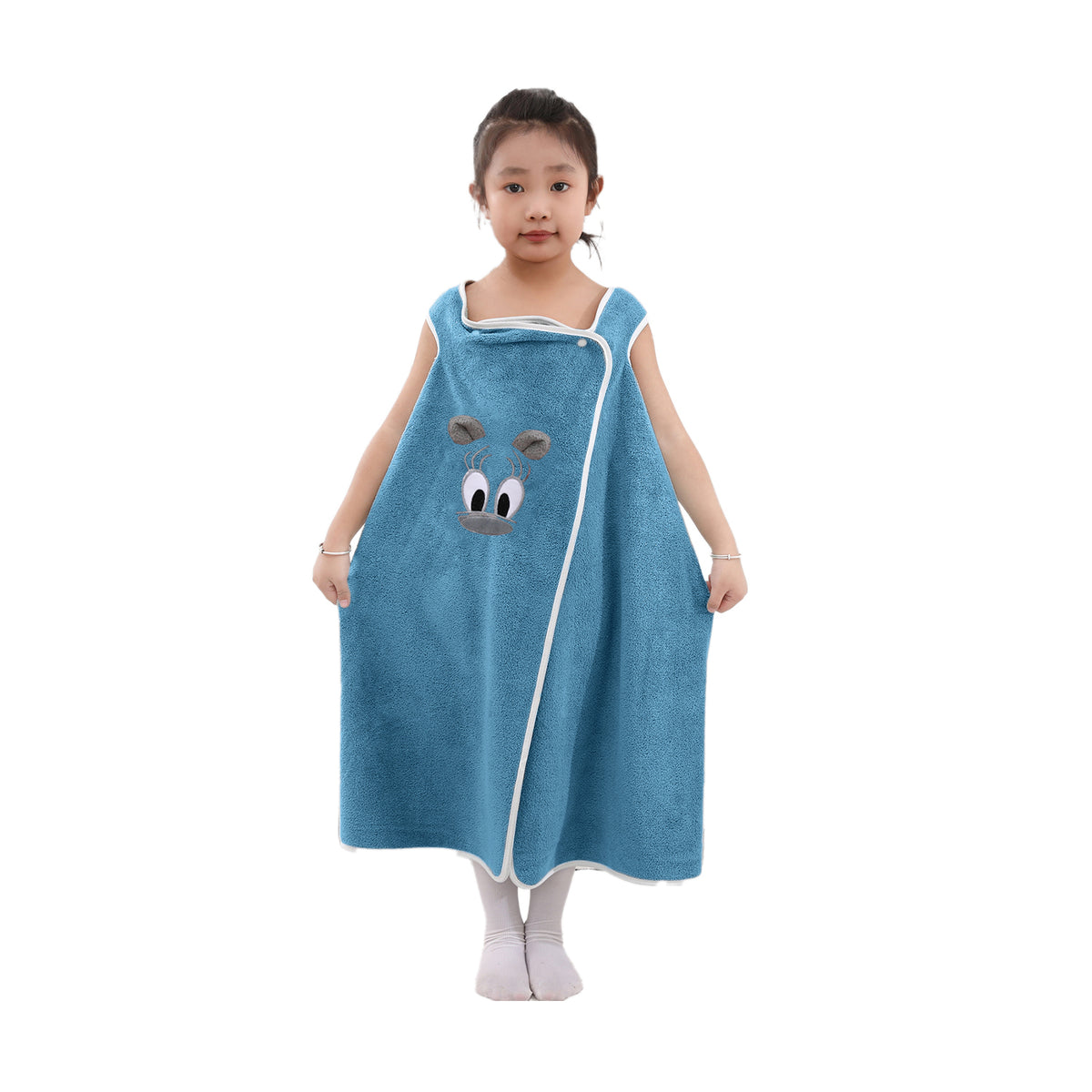 HOUSSE Cat Face Bath Dress for Kids 350 GSM – Wearable Spa Bathdress (65×110 cm) Soft Absorbent Quick-Dry Wrapped Bath Dress for Girls Age (7-9 Years) Gift for Daughter- Ivory Sand