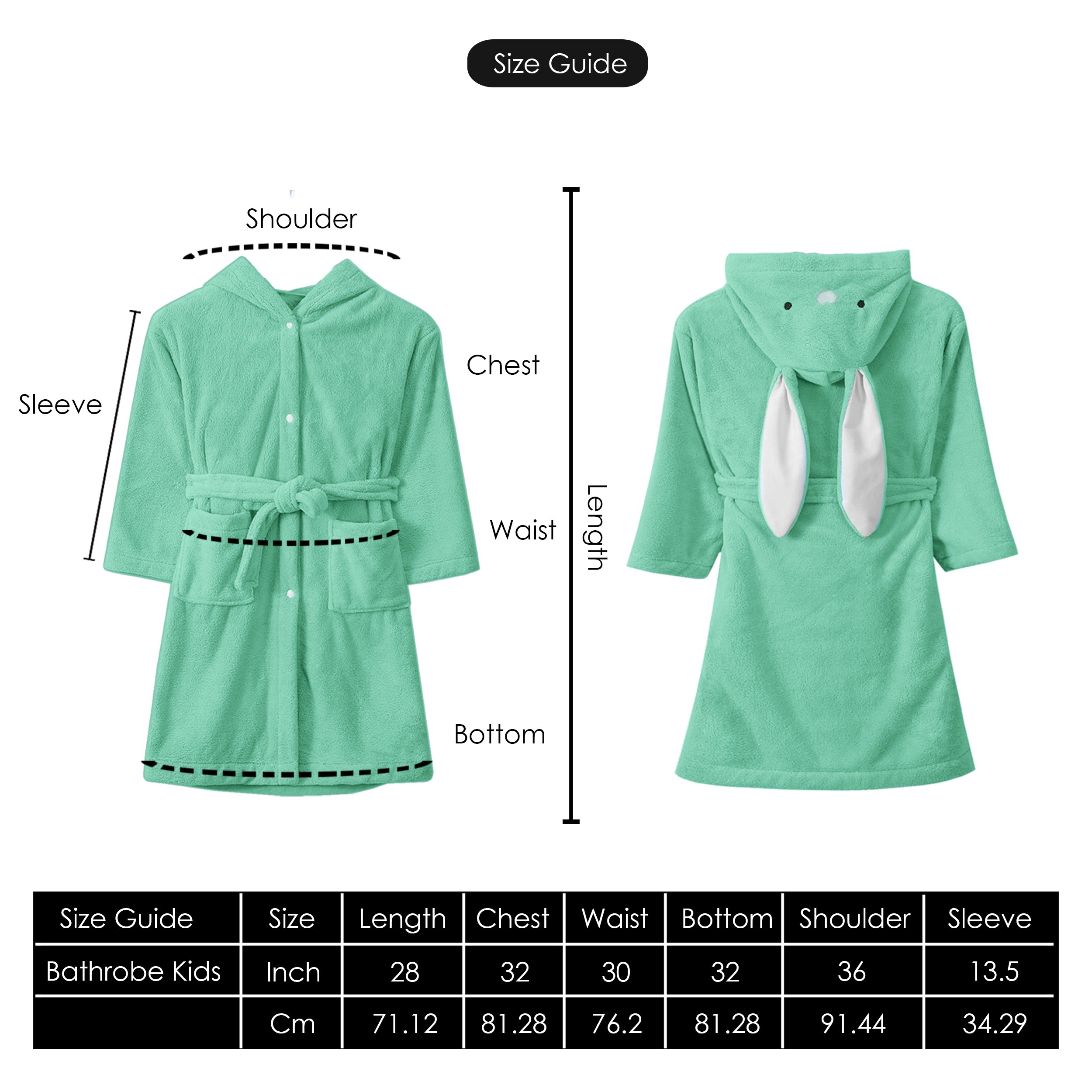 HOUSSE Bunny Kids Unisex Coral Fleece Hooded Bathrobe| 360 GSM Soft, Thick with Hoodie And Belt & Cute Ears | Highly Absorbent, Lightweight & Warm | 75 cm | 08-12 Years
