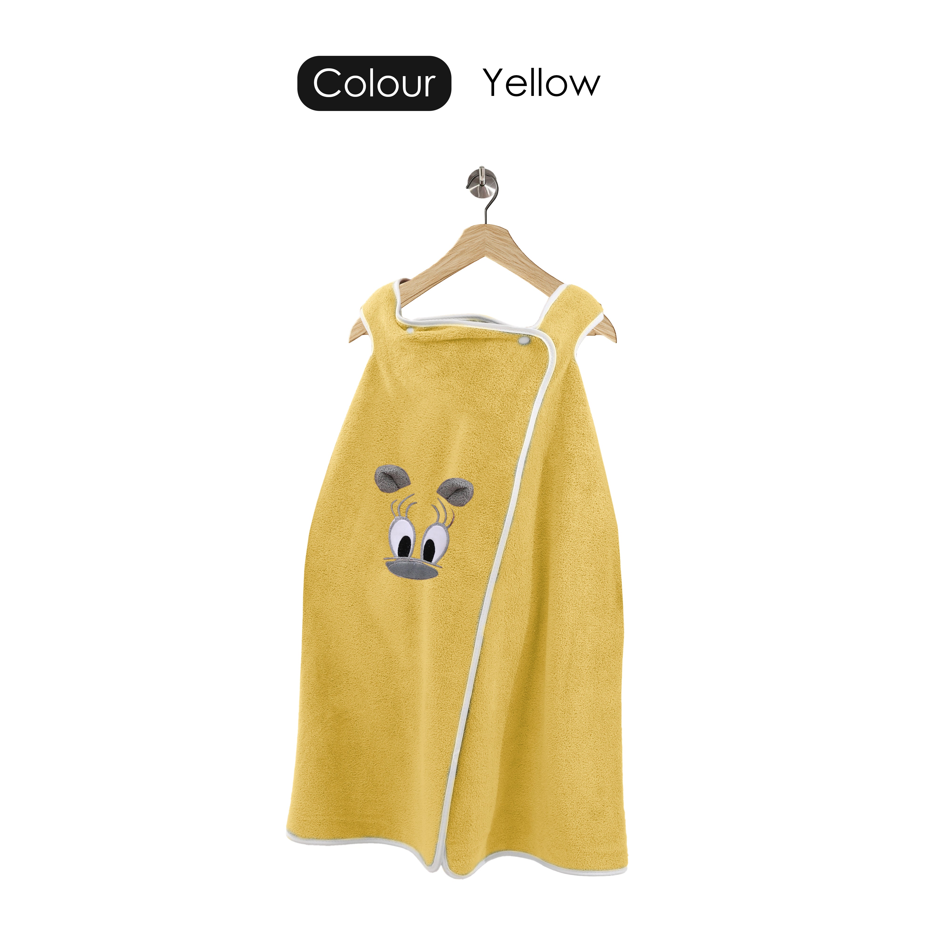 HOUSSE Cat Face Bath Dress for Kids 350 GSM – Wearable Spa Bathdress (65×110 cm) Soft Absorbent Quick-Dry Wrapped Bath Dress for Girls Age (7-9 Years) Gift for Daughter- Ivory Sand