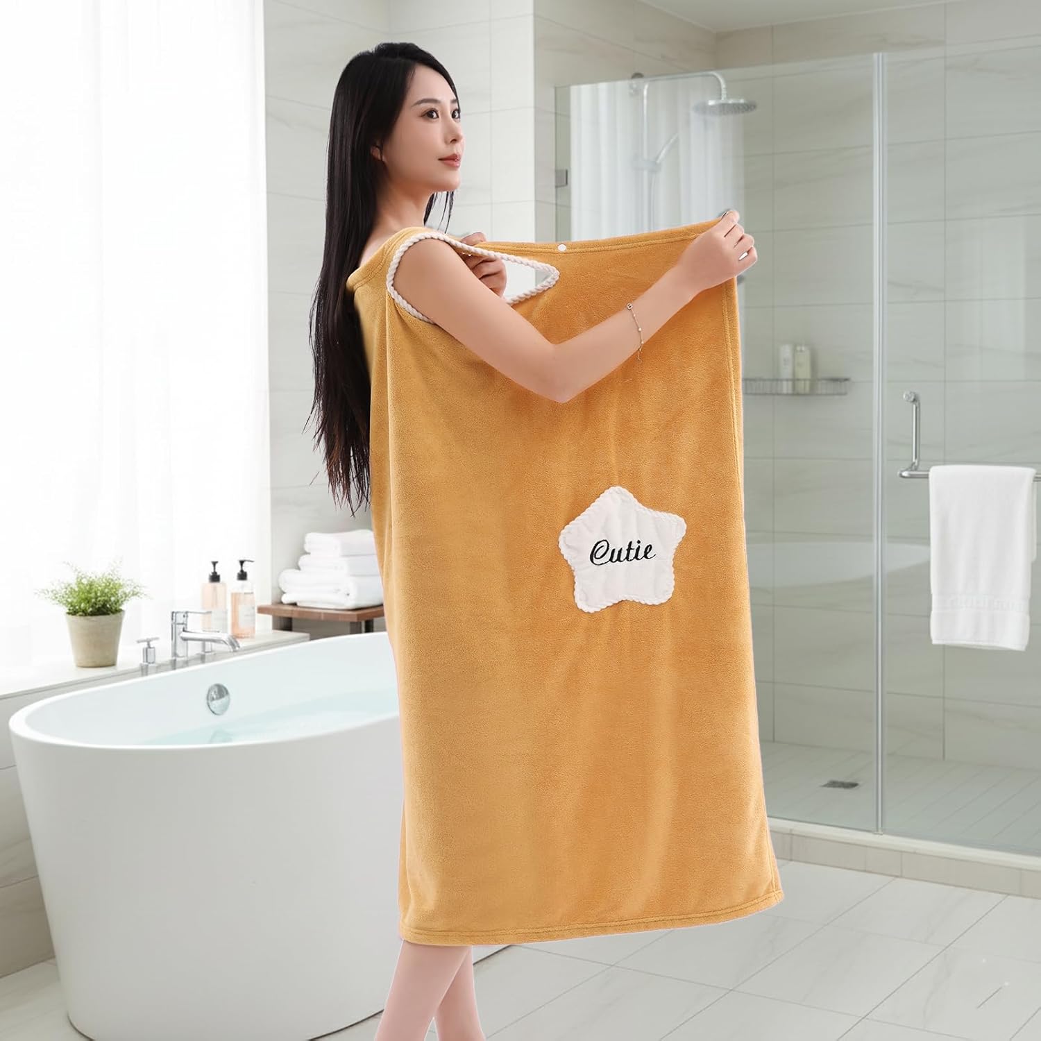 HOUSSE Wearable Spa Bath Towel for Women | Soft, Cozy Wrap with Snap Closure | 110 x 140 cms