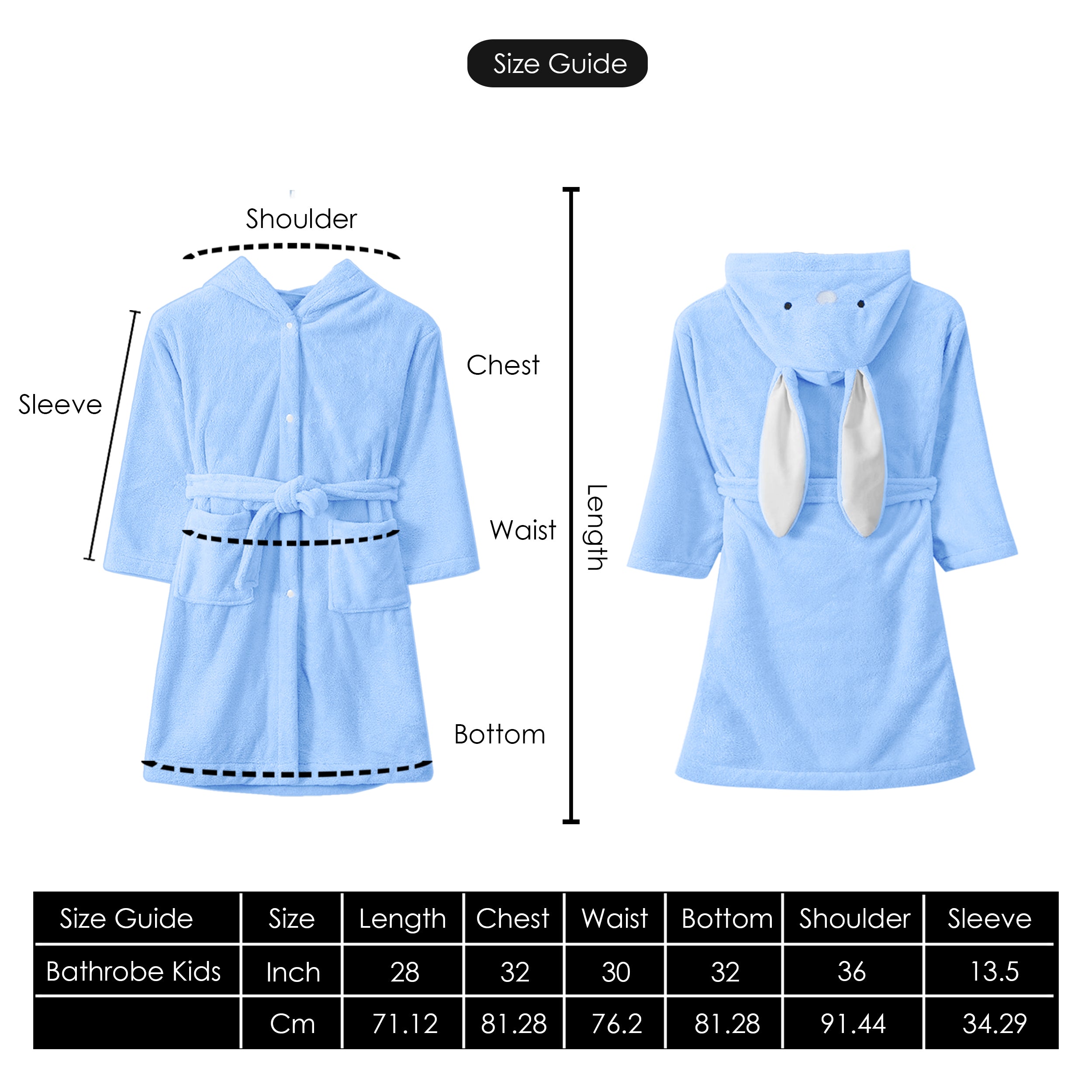 HOUSSE Bunny Kids Unisex Coral Fleece Hooded Bathrobe| 360 GSM Soft, Thick with Hoodie And Belt & Cute Ears | Highly Absorbent, Lightweight & Warm | 75 cm | 08-12 Years