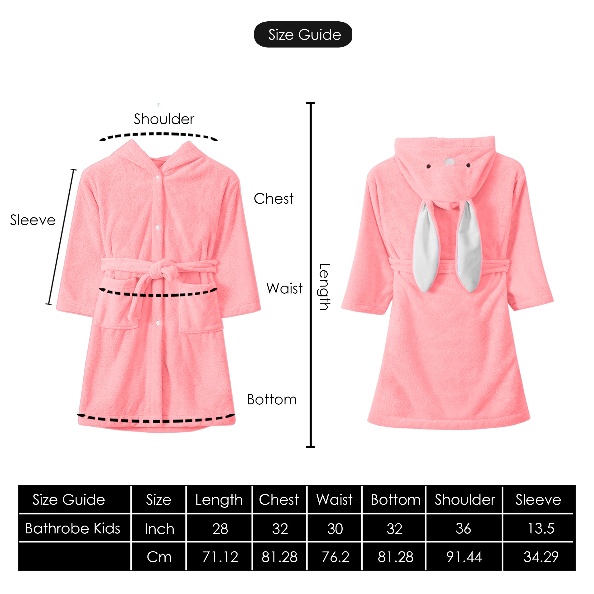 HOUSSE Bunny Kids Unisex Coral Fleece Hooded Bathrobe| 360 GSM Soft, Thick with Hoodie And Belt & Cute Ears | Highly Absorbent, Lightweight & Warm | 75 cm | 08-12 Years