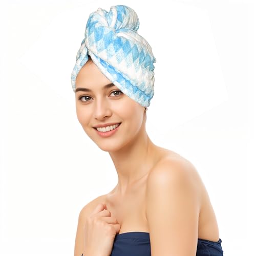 HOUSSE Iris Microfiber Head Towel, Ultra Soft, Absorbent & Hair Wrap -300GSM ((Blue & Pink) Pack of 2)