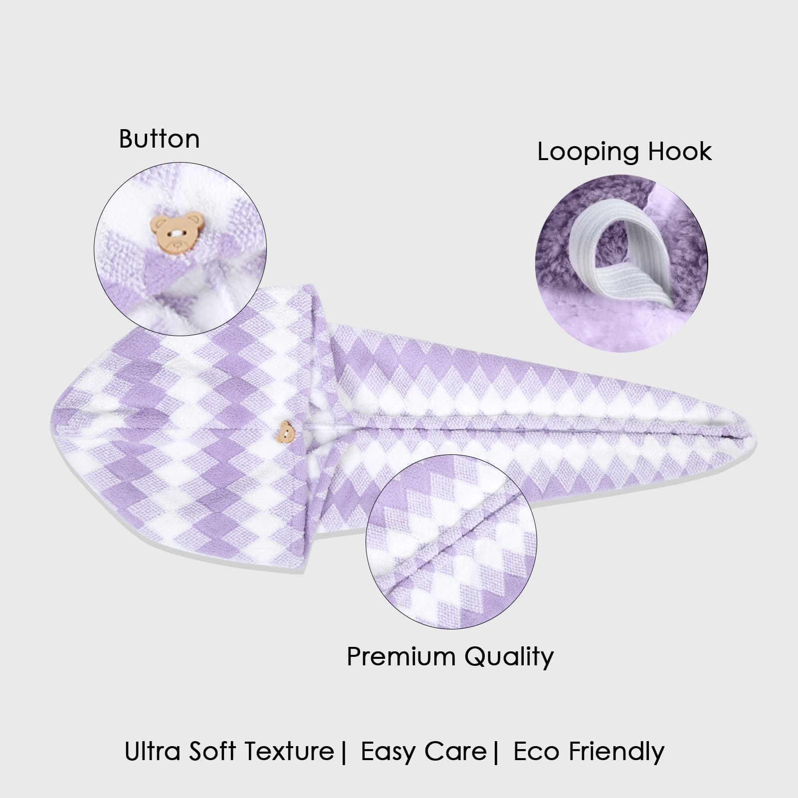 HOUSSE Microfiber Iris Head Wrap Ideal for Women |Soft Touch |Lint Free | Fast Dry Towels| Travel-Friendly | 360 GSM