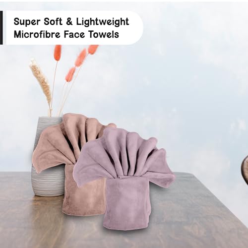 HOUSSE Microfiber Face Towel | Super Soft & Quick Absorbent |Multi Usage 30 x 30 cm, 450 GSM | for All Ages | (Set of 4, Dapple Grey,Luxurious Mocha)