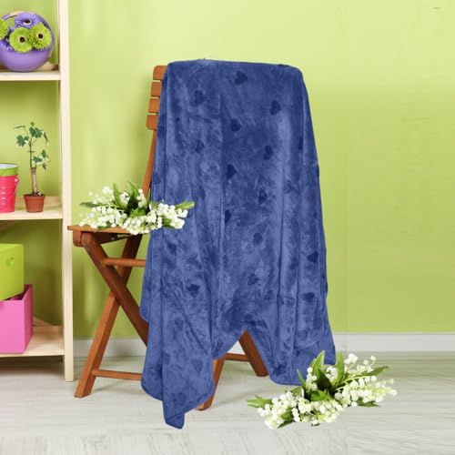 HOUSSE Microfiber Towels | Large Towels | Super Soft Coral Heart Pattern Fleece Towels, Quick-Dry | Super Absorbent with Hook Hanging | Ideal for Men & Women| 400 GSM | (Blue, 70x140 Bath Towel)