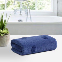 HOUSSE Microfiber Towels | Large Towels | Super Soft Coral Heart Pattern Fleece Towels, Quick-Dry | Super Absorbent with Hook Hanging | Ideal for Men & Women| 400 GSM | (Blue, 70x140 Bath Towel)