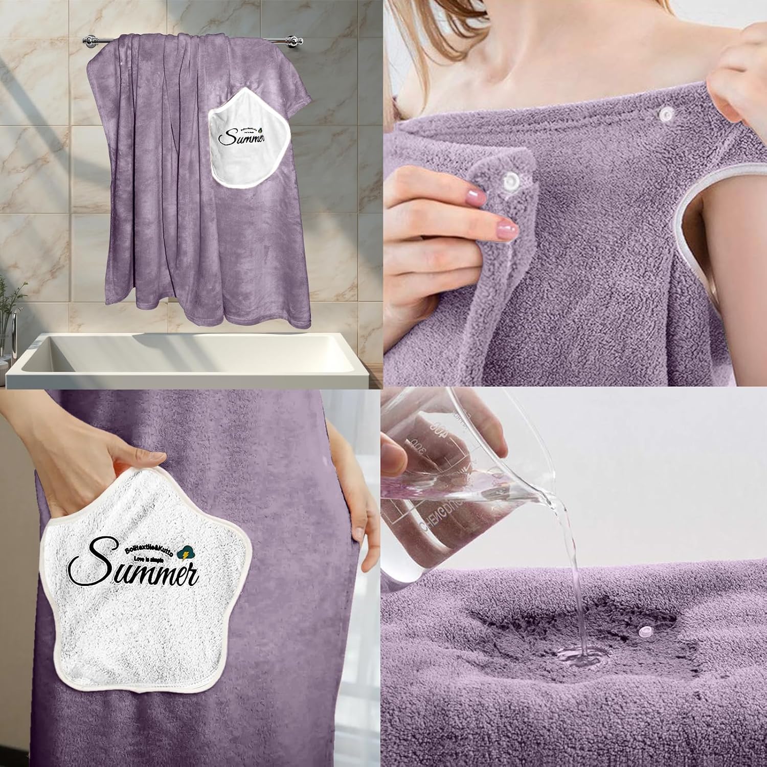 HOUSSE Wearable Spa Bath Towel for Women | Soft, Cozy Wrap with Snap Closure | 110 x 140 cms