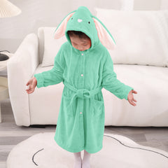 HOUSSE Bunny Kids Unisex Coral Fleece Hooded Bathrobe| 360 GSM Soft, Thick with Hoodie And Belt & Cute Ears | Highly Absorbent, Lightweight & Warm | 75 cm | 08-12 Years