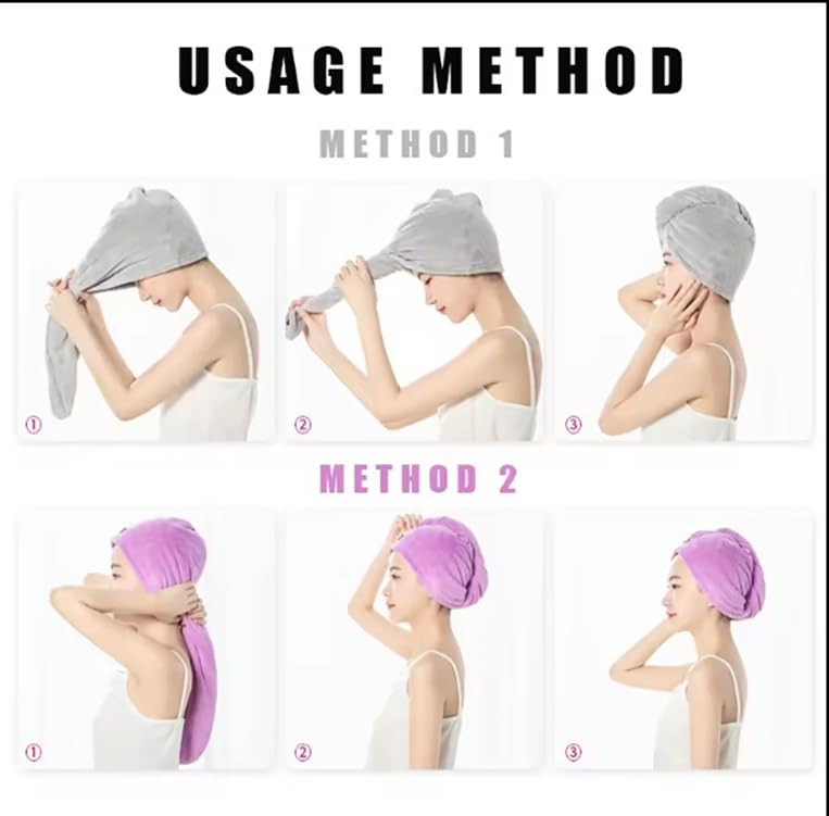 HOUSSE Microfibre Head Towels | 400 GSM High Absorbent Hair Wrap with Adjustable Buttons for Girls | Super Soft & Quick Dry Wrap Towel for Hairs | Set of 2 | 25x65 cm (Desert Sand & Rose Taupe)