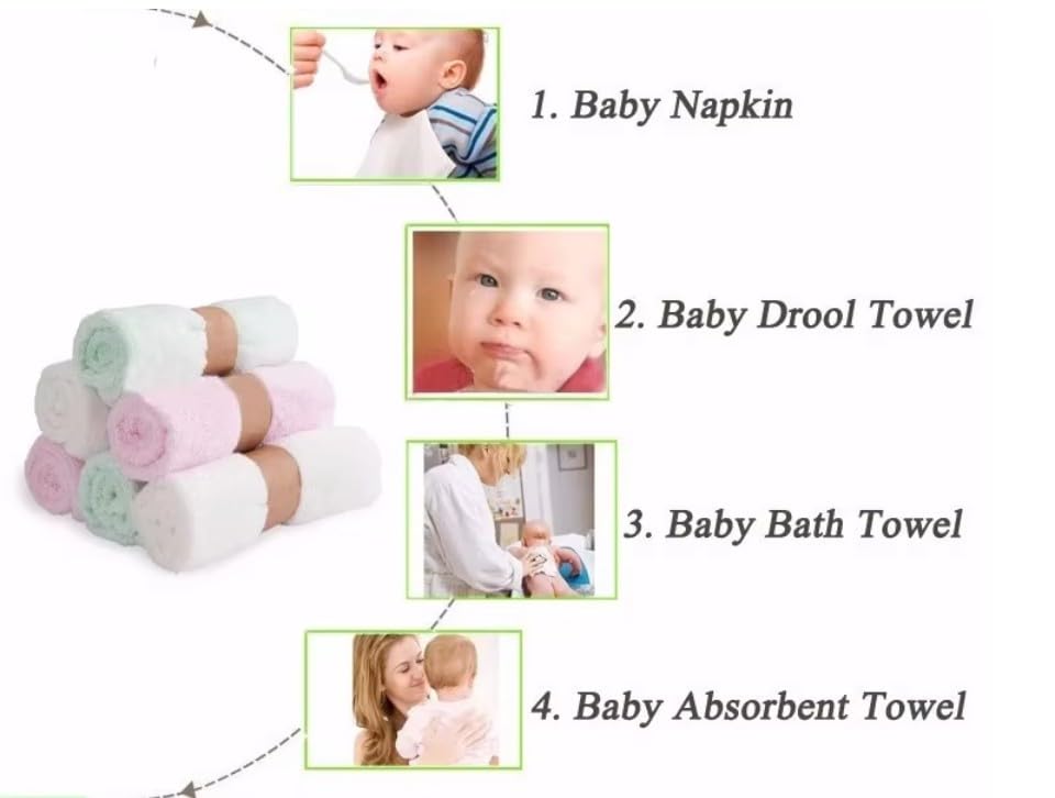 HOUSSE Bamboo Face Towel | Ultra Soft, Absorbent, & Quick Dry Towel for Babies |100% Bamboo | Size 10 x 10 Inches | 400 GSM Pack of 10 (Multicolour)