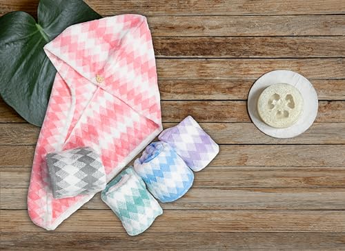 HOUSSE Iris Microfiber Head Towel, Ultra Soft, Absorbent & Hair Wrap -300GSM ((Blue & Pink) Pack of 2)