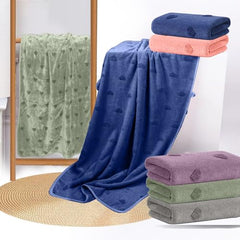 HOUSSE Microfiber Towels | Large Towels | Super Soft Coral Heart Pattern Fleece Towels, Quick-Dry | Super Absorbent with Hook Hanging | Ideal for Men & Women| 400 GSM | (Blue, 70x140 Bath Towel)