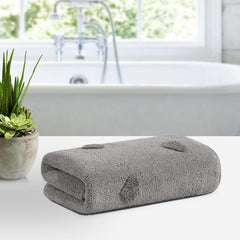HOUSSE Microfiber Towels | Large Towels | Super Soft Coral Heart Pattern Fleece Towels, Quick-Dry | Super Absorbent with Hook Hanging | Ideal for Men & Women| 400 GSM | (Grey, 70x140 Bath Towel)