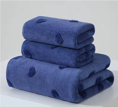 HOUSSE Microfiber Towels | Large Towels | Super Soft Coral Heart Pattern Fleece Towels, Quick-Dry | Super Absorbent with Hook Hanging | Ideal for Men & Women| 400 GSM | (Blue, 70x140 Bath Towel)