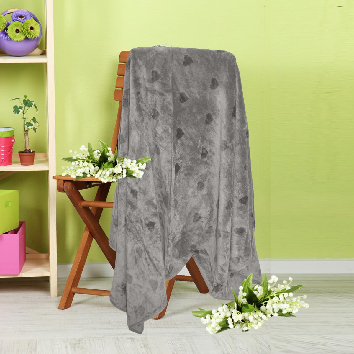 HOUSSE Microfiber Towels | Large Towels | Super Soft Coral Heart Pattern Fleece Towels, Quick-Dry | Super Absorbent with Hook Hanging | Ideal for Men & Women| 400 GSM | (Grey, 70x140 Bath Towel)