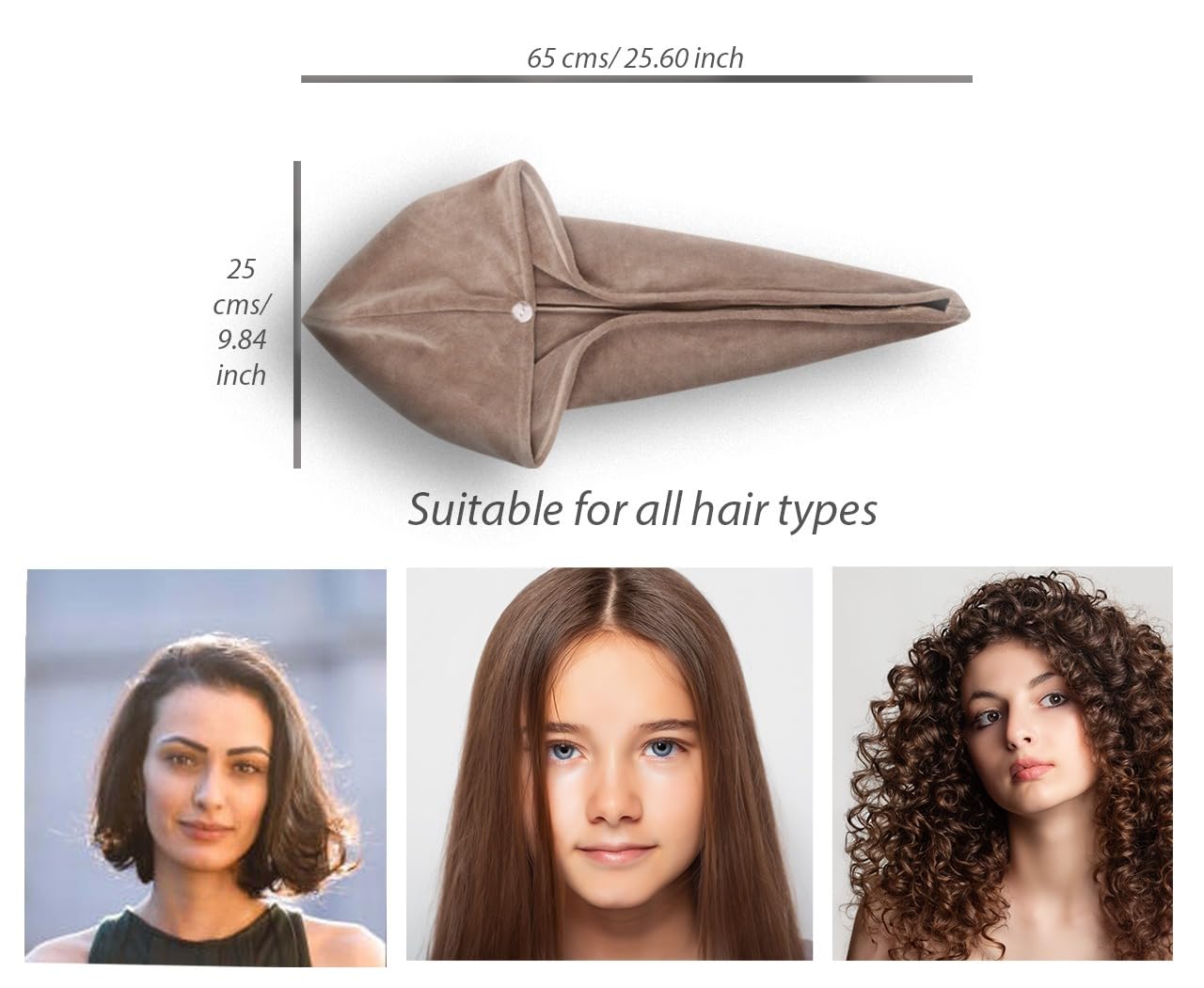 HOUSSE Microfibre Head Towels | 400 GSM High Absorbent Hair Wrap with Adjustable Buttons for Girls | Super Soft & Quick Dry Wrap Towel for Hairs | Set of 2 | 25x65 cm (Desert Sand & Rose Taupe)