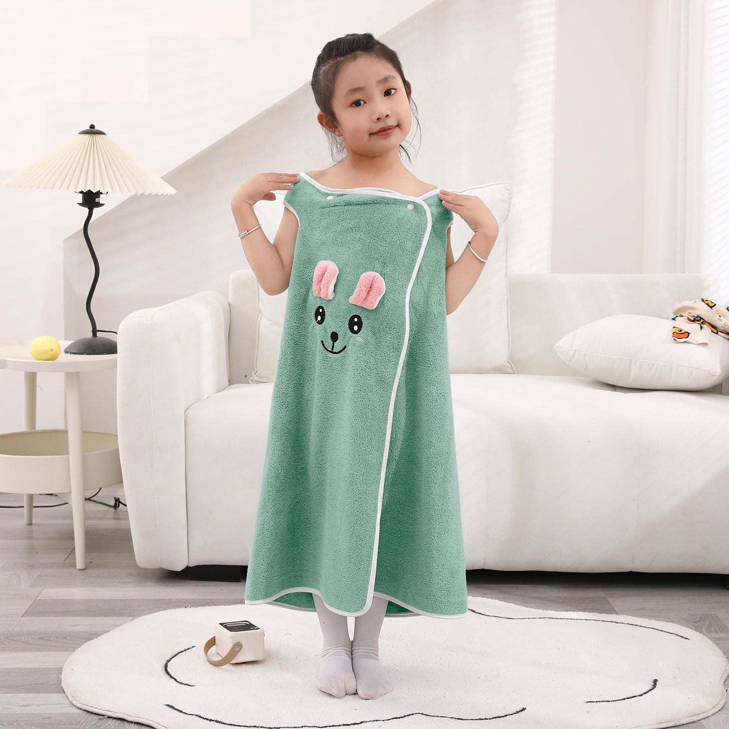 HOUSSE Cat Face Bath Dress for Kids 350 GSM – Wearable Spa Bathdress (65×110 cm) Soft Absorbent Quick-Dry Wrapped Bath Dress for Girls Age (7-9 Years) Gift for Daughter- Ivory Sand