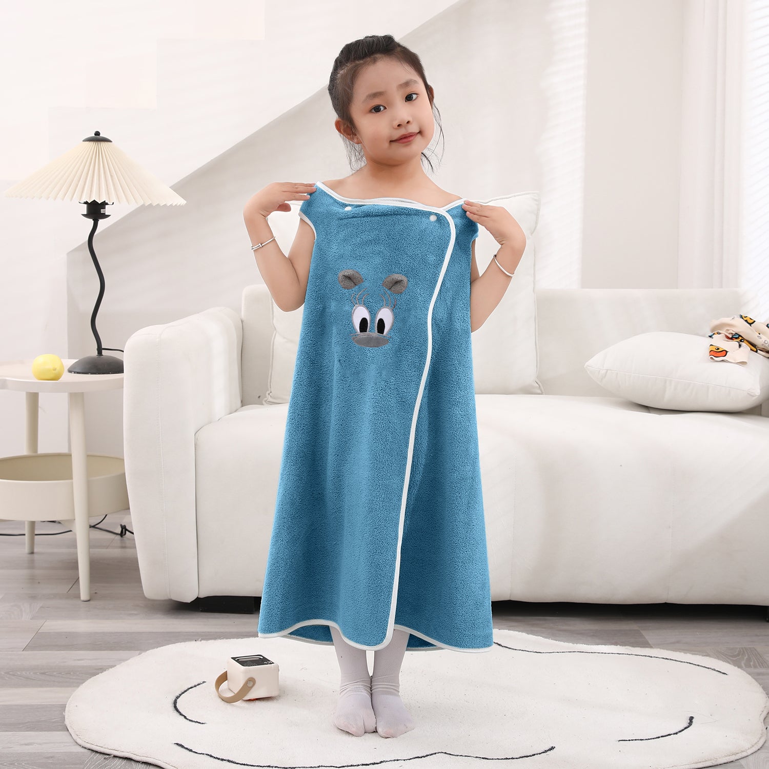 HOUSSE Cat Face Bath Dress for Kids 350 GSM – Wearable Spa Bathdress (65×110 cm) Soft Absorbent Quick-Dry Wrapped Bath Dress for Girls Age (7-9 Years) Gift for Daughter- Ivory Sand