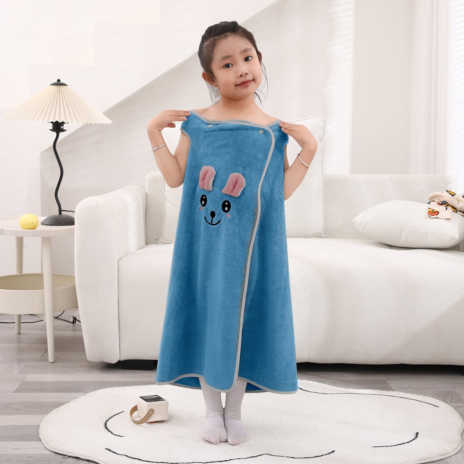 HOUSSE Cat Face Bath Dress for Kids 350 GSM – Wearable Spa Bathdress (65×110 cm) Soft Absorbent Quick-Dry Wrapped Bath Dress for Girls Age (7-9 Years) Gift for Daughter- Ivory Sand